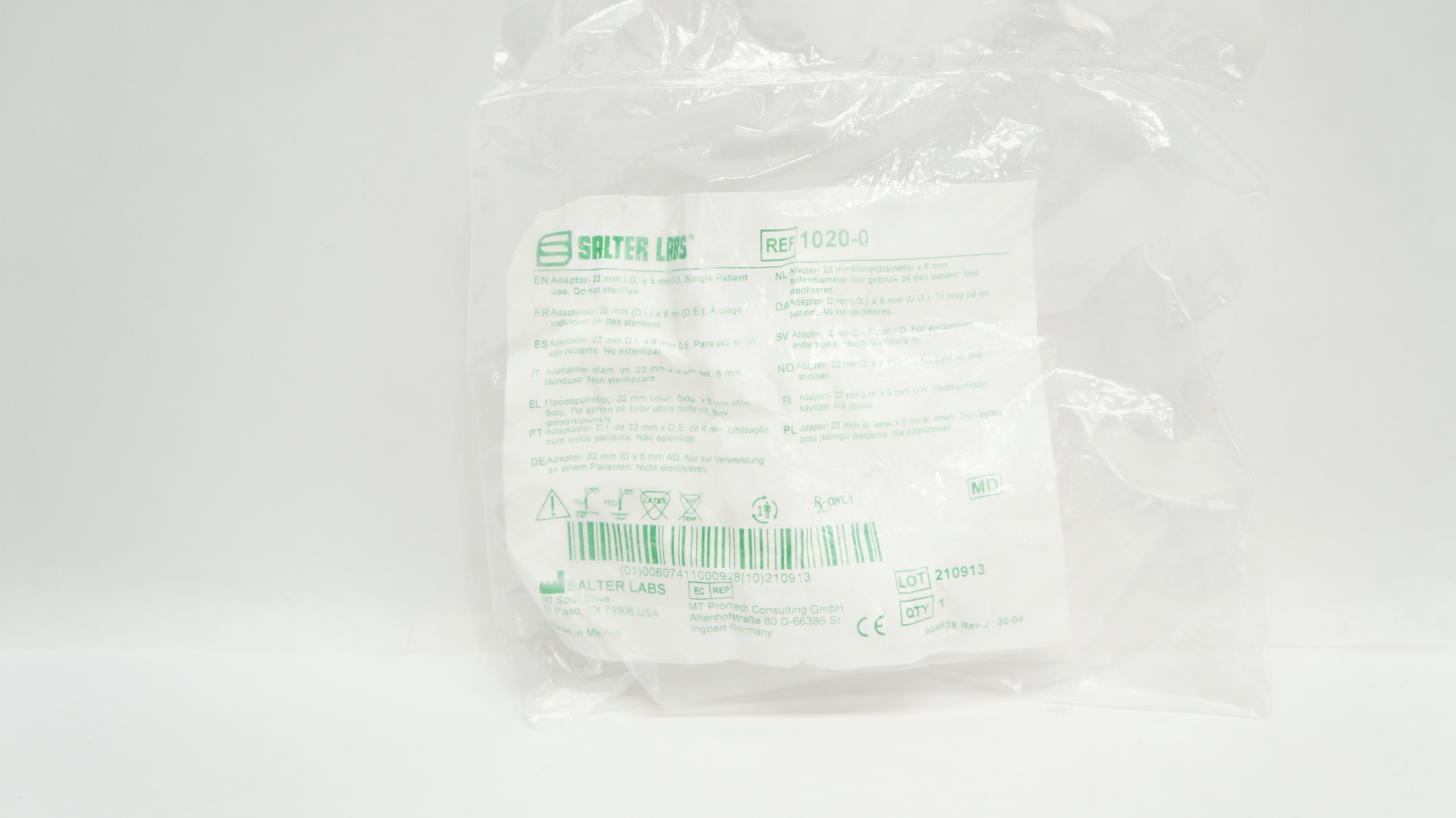 Salter Labs 1020-0 Adaptor 22mm I.D. x 6mm O.D.