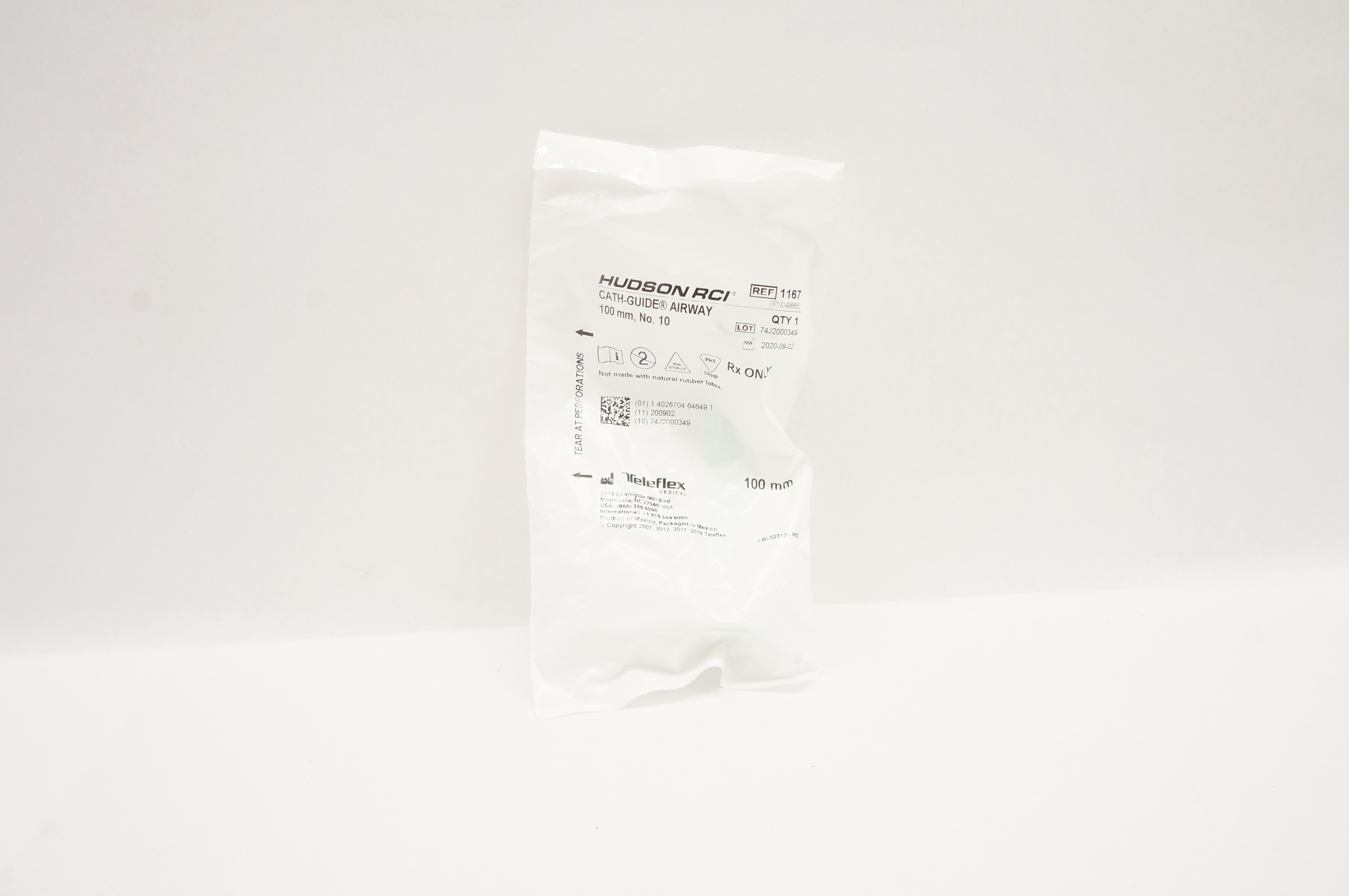 Teleflex 1167 Hudson RCI Cath-Guide Airway 100mm NO. 10 Medium Adult