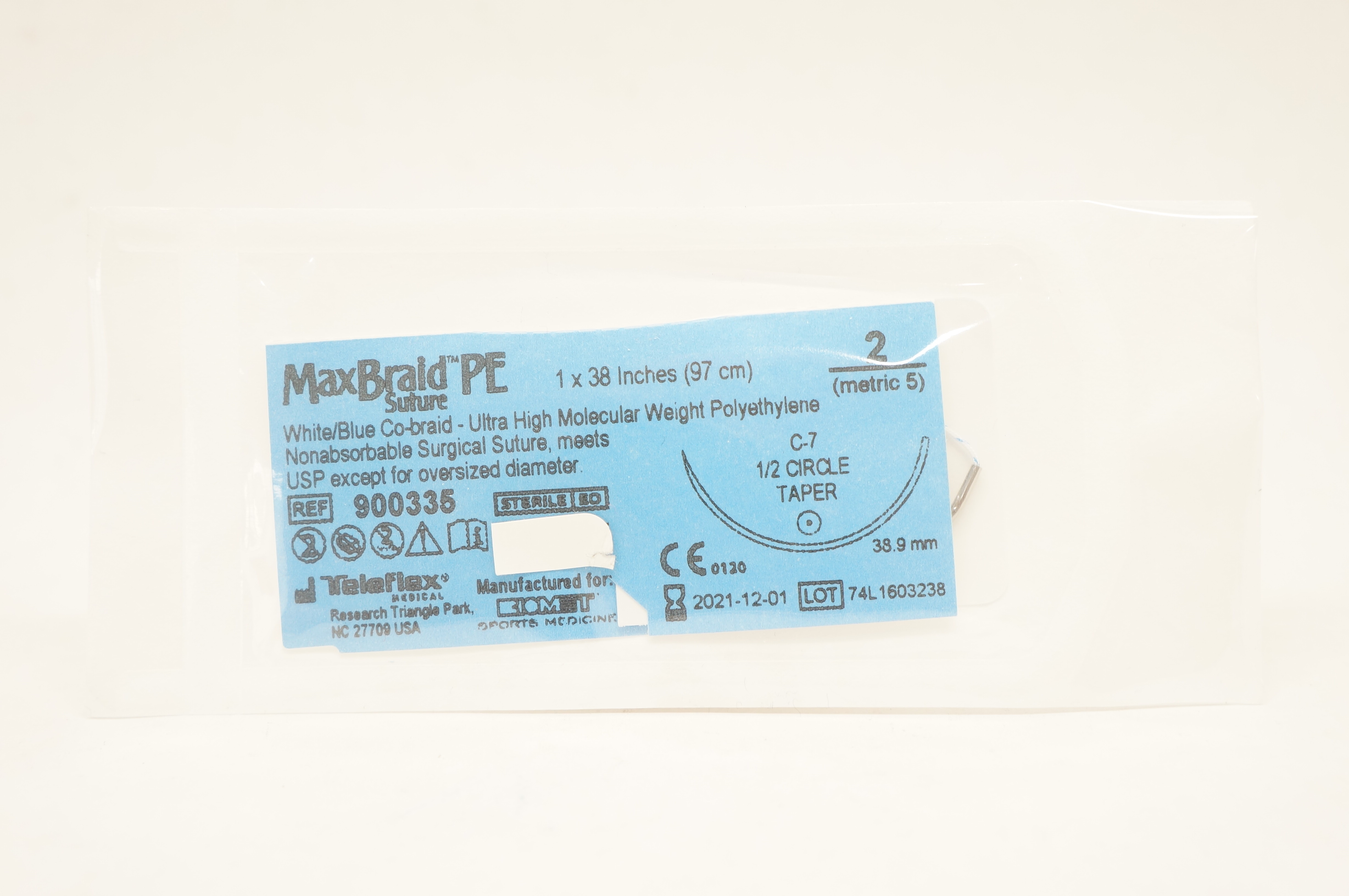 Teleflex 900335 2 MaxBraid PE Suture, C-7 1/2c Taper, 38inch (x)