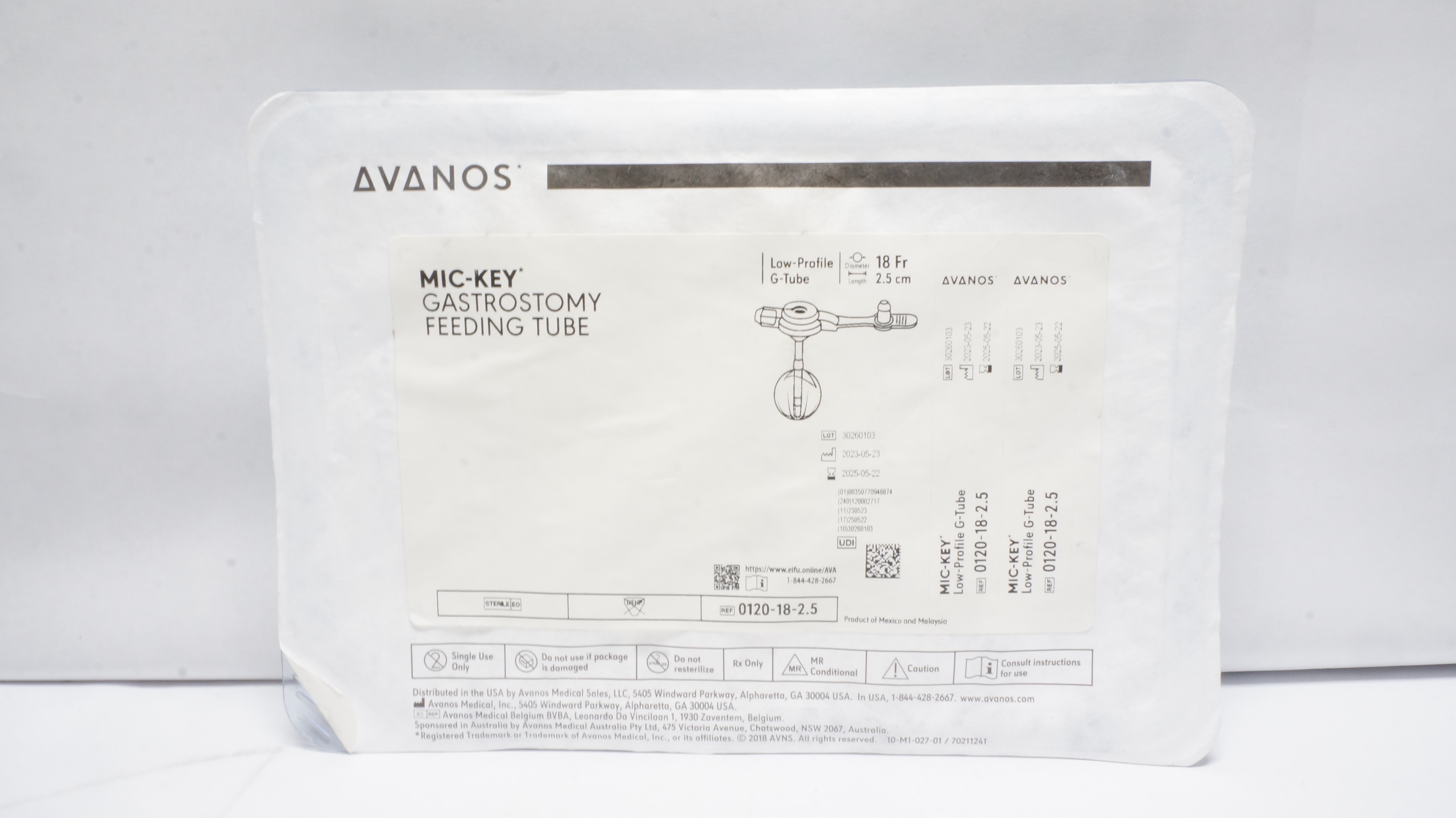 Avanos 0120-18-2.5 MIC-KEY Gastrostomy Feeding Low-Profile G-Tube 18Fr x2.5cm(x)