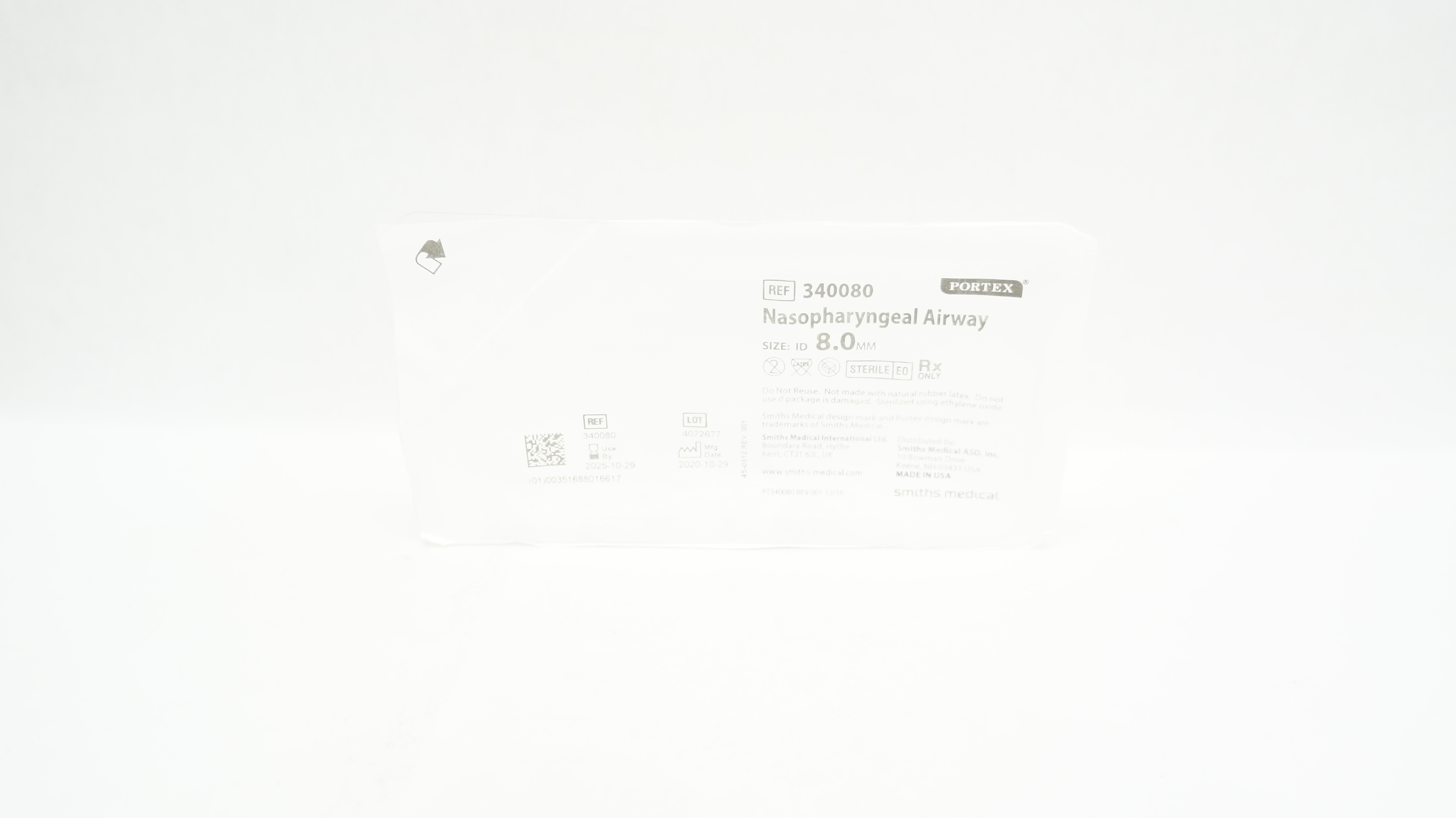 Smiths Medical 340080 Portex Nasopharyngeal Airway ID 8.0mm