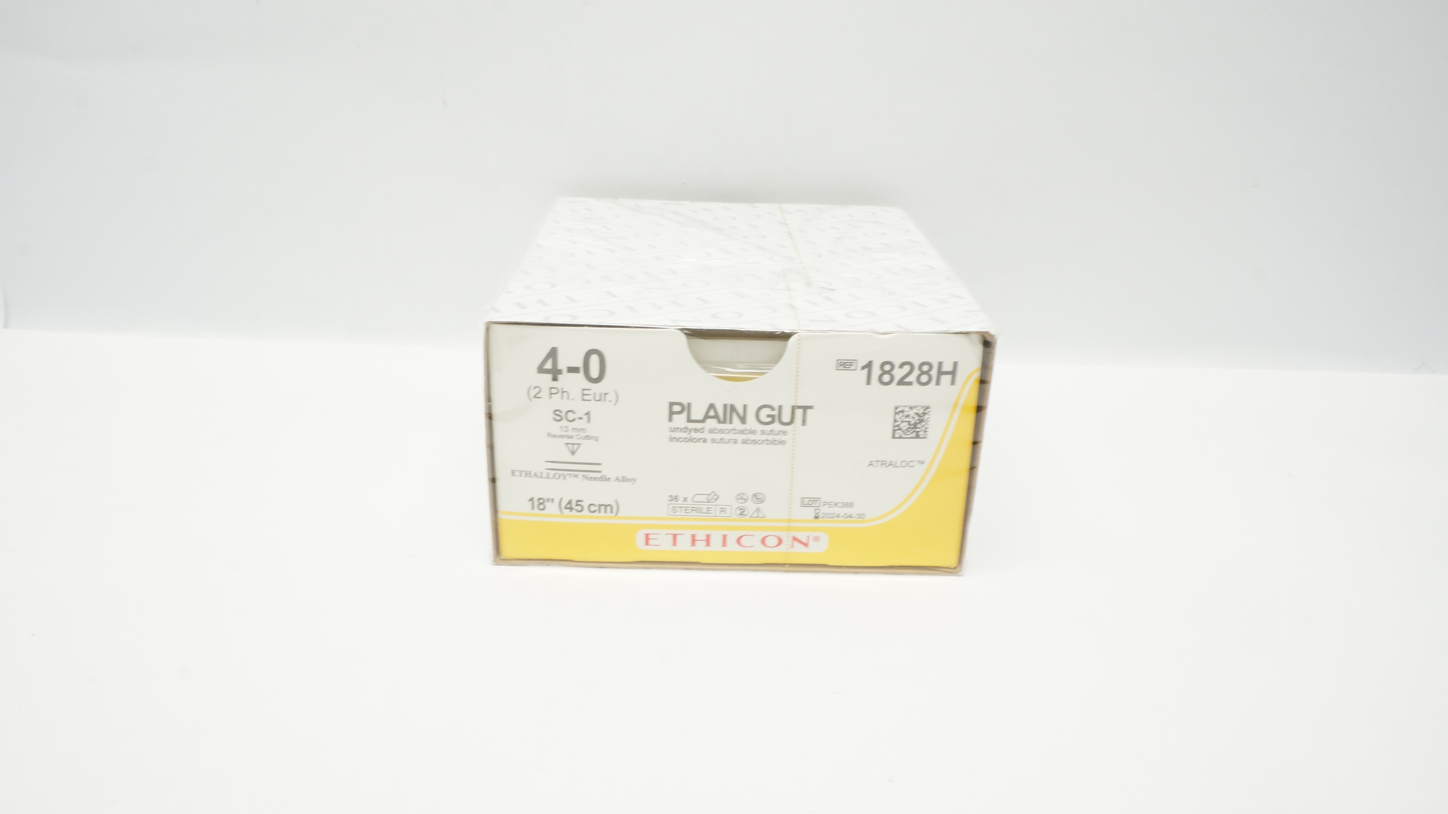Ethicon 1828H 4-0 PLAIN GUT Stre SC-1 13mm Reverse Cutting 18inch(x) - Box of 36