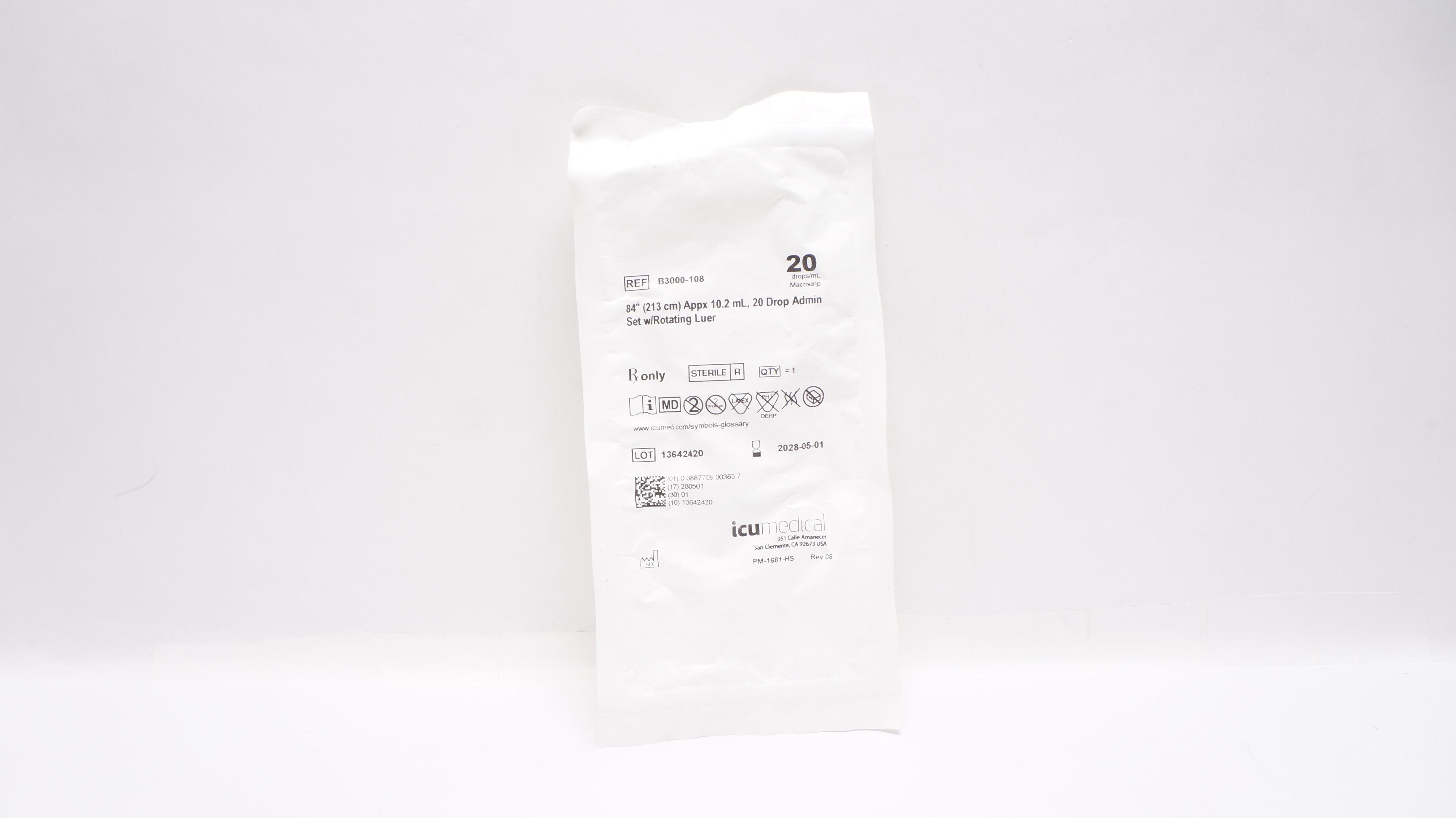 IcuMedical B3000-108 84In Appx. 10.2mL, 20 Drop Admin Set W/Rotating Luer