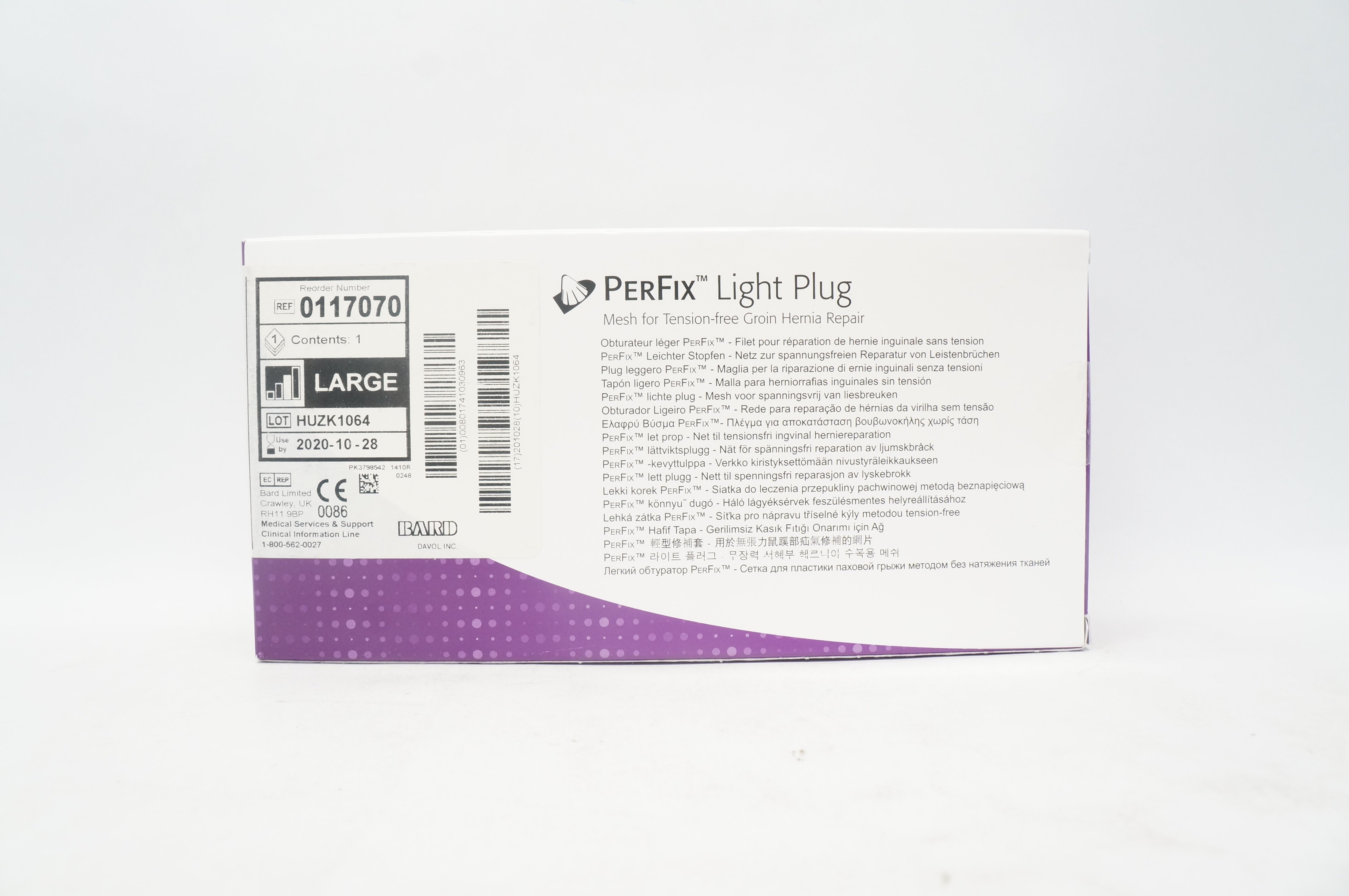Bard 0117070 PerFix Light Plug Mesh For Tension-Free Groin Hernia Repair (x)