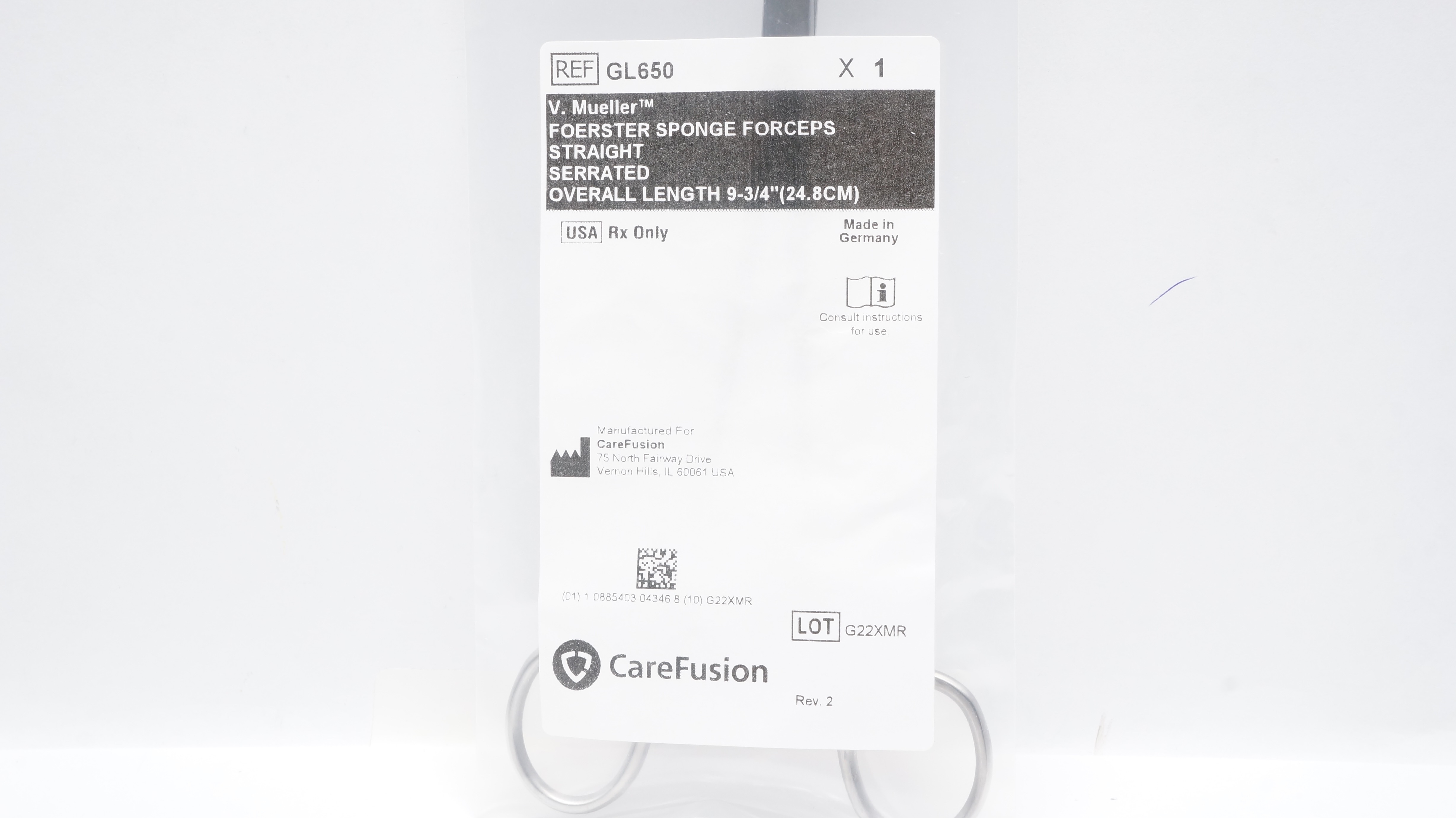 CareFusion GL650 V.Mueller Foerster Sponge Forceps 93/4inch