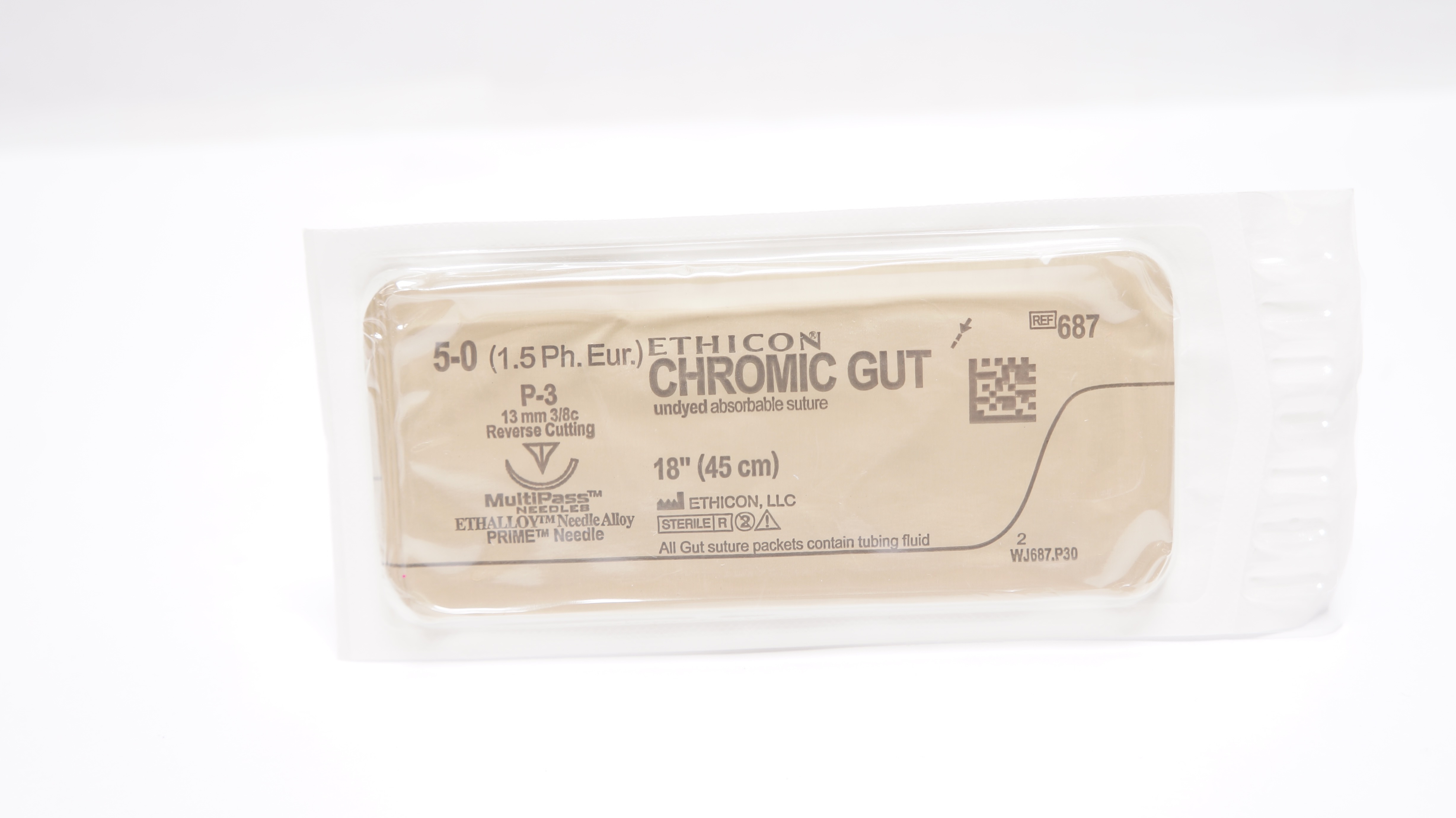 Ethicon 687 5-0 CHROMIC GUT Surgical Stre P-3 13mm 3/8c Reverse Cutting, 18inch