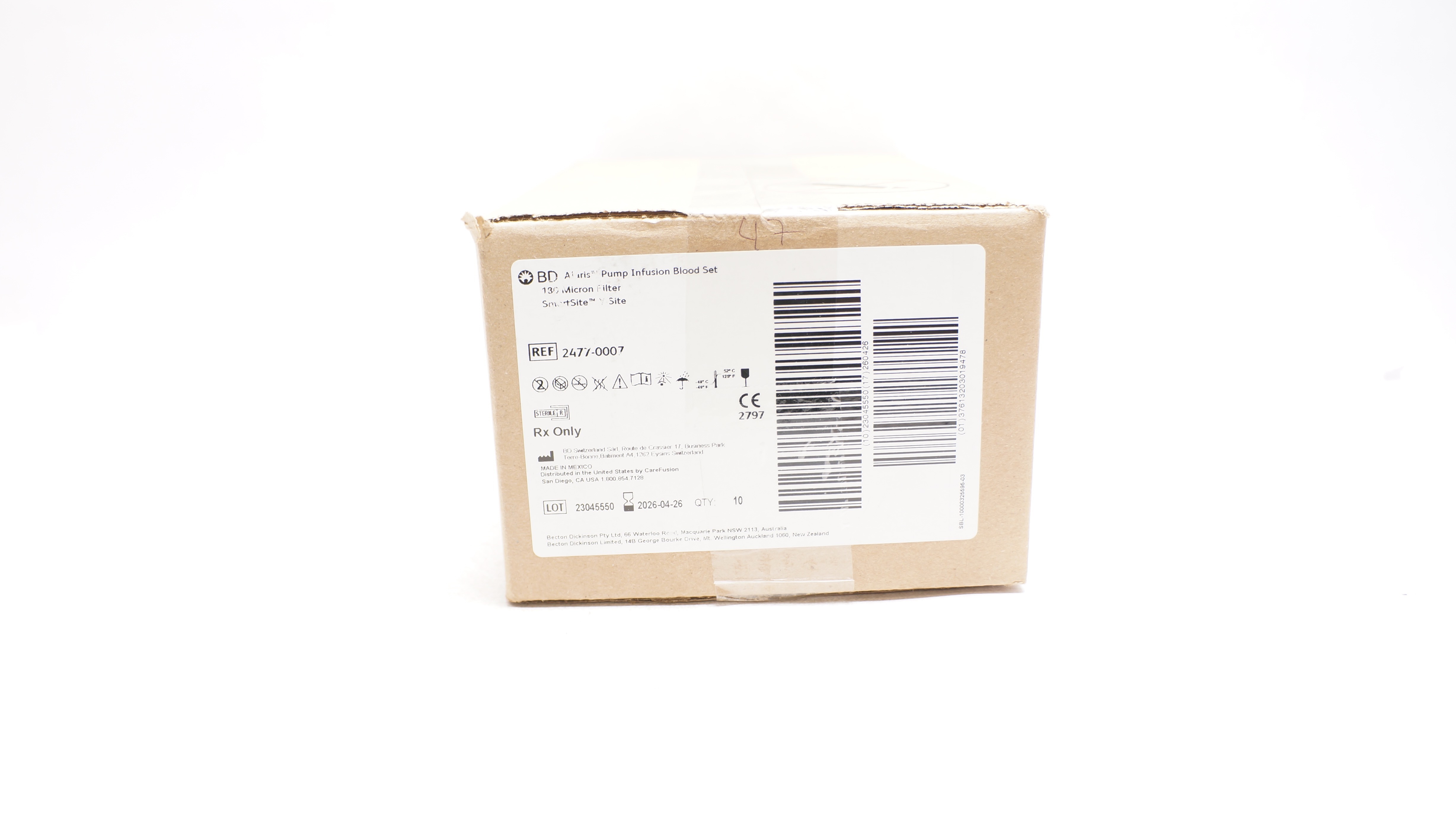 BD 2477-0007 Alaris Pump Infusion Blood Set 180Micron Filter 33mlx121in-Box of10
