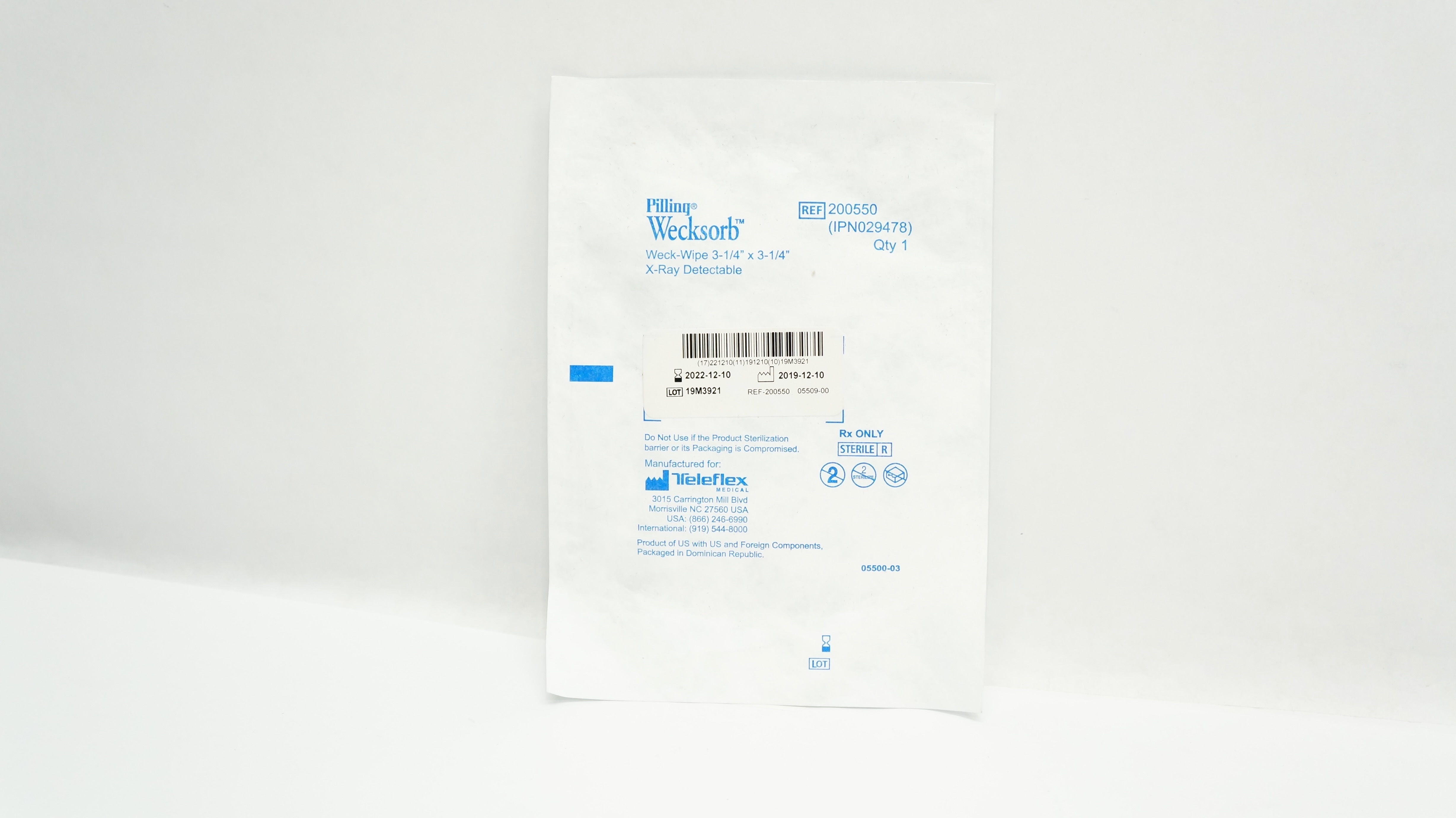 Teleflex 200550 Pilling Wecksorb Weck-Wipe X-Ray Detectable 3-1/4 x 3-1/4inch(x)