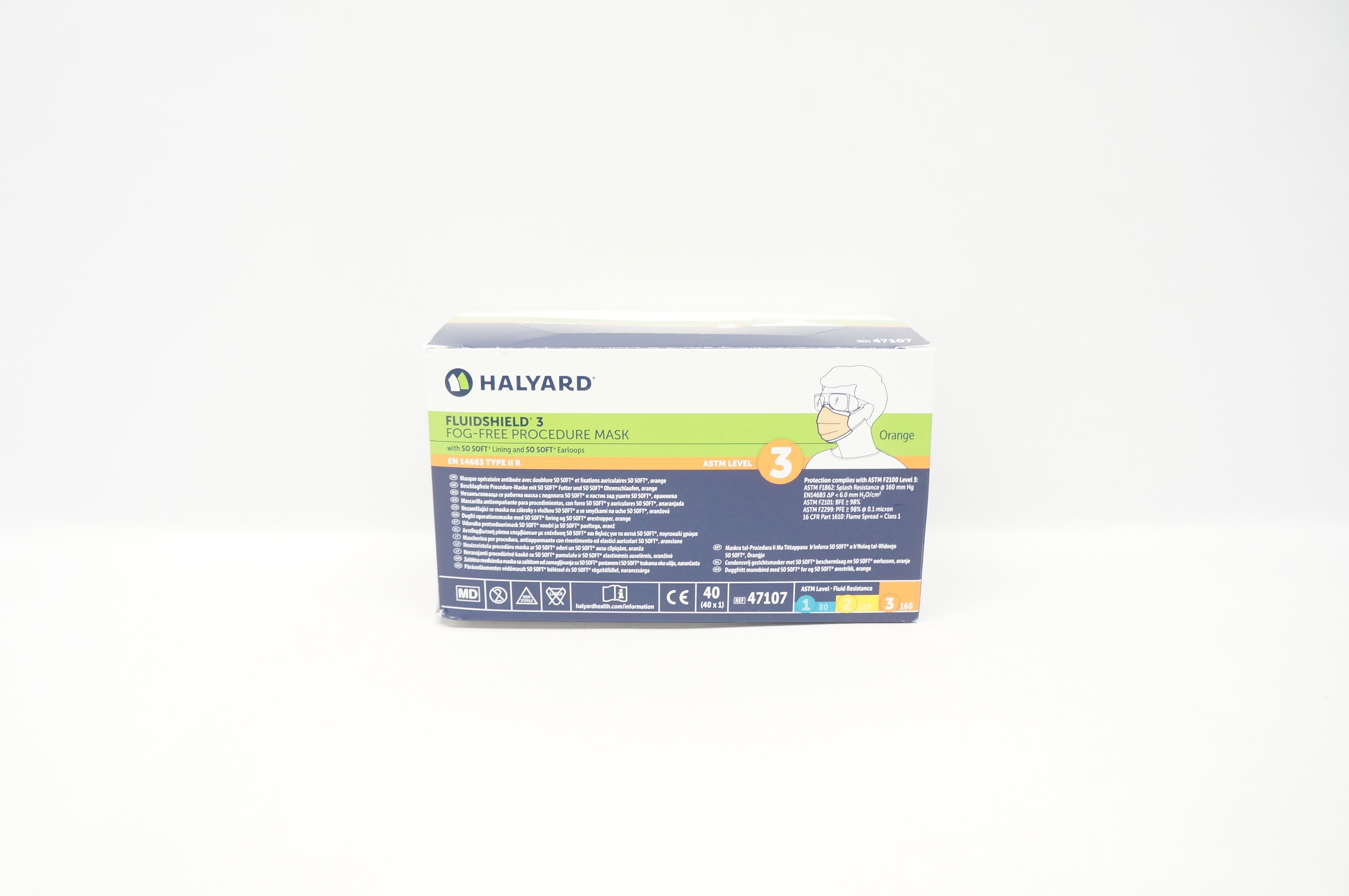 48207 Mask Halyard 47107 Fluidshield 3 Fog-Free Procedure Mask ASTM Level 3 - Box ...