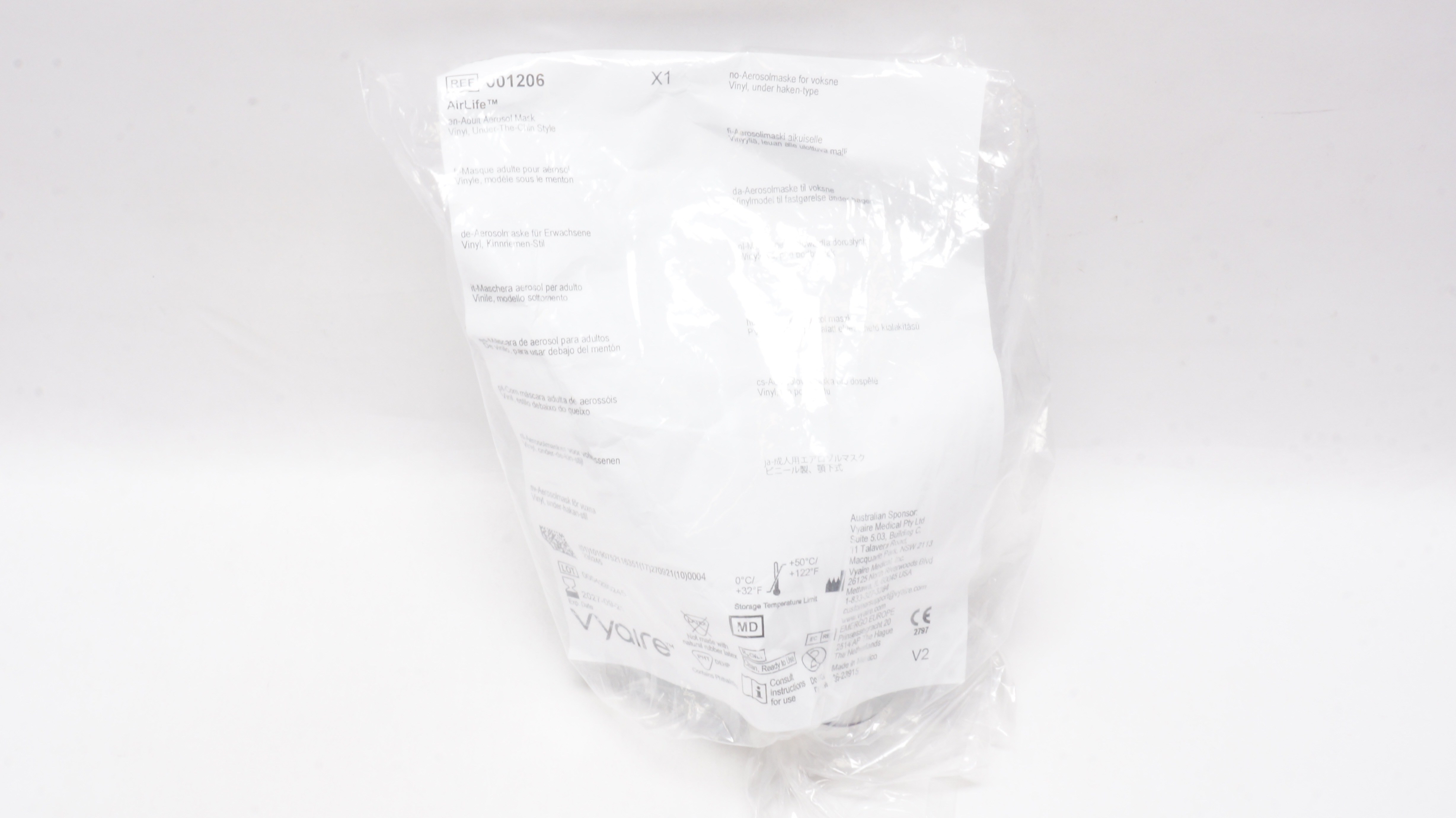 Vyaire 001206 AirLife Adult Aerosol Mask Vinyl Under-The-Chin Style