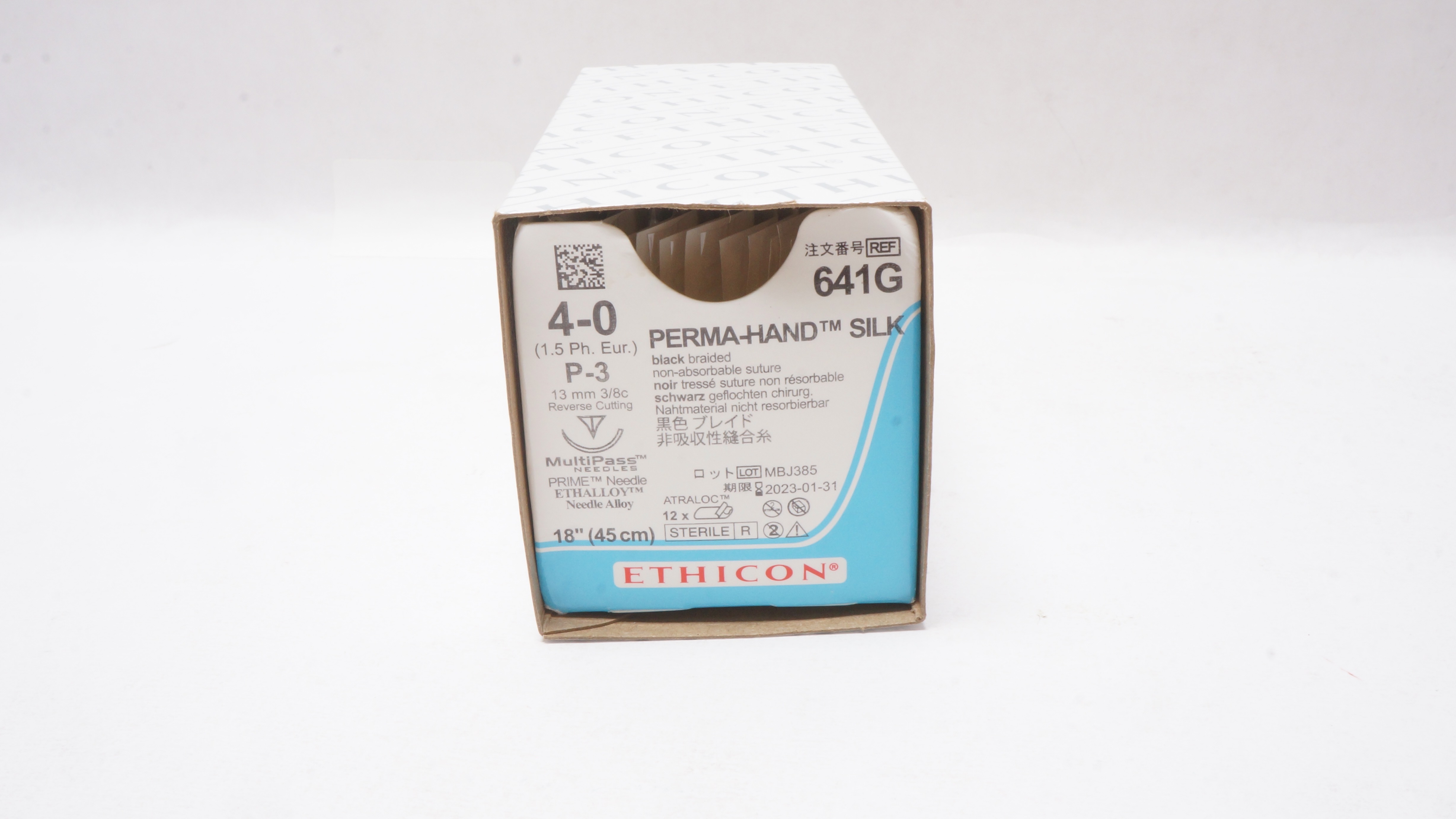 Ethicon 641G 4-0 PERMA-HAND SILK P-3 13mm 3/8c Reverse Cutting 18in(x)-Box of 12