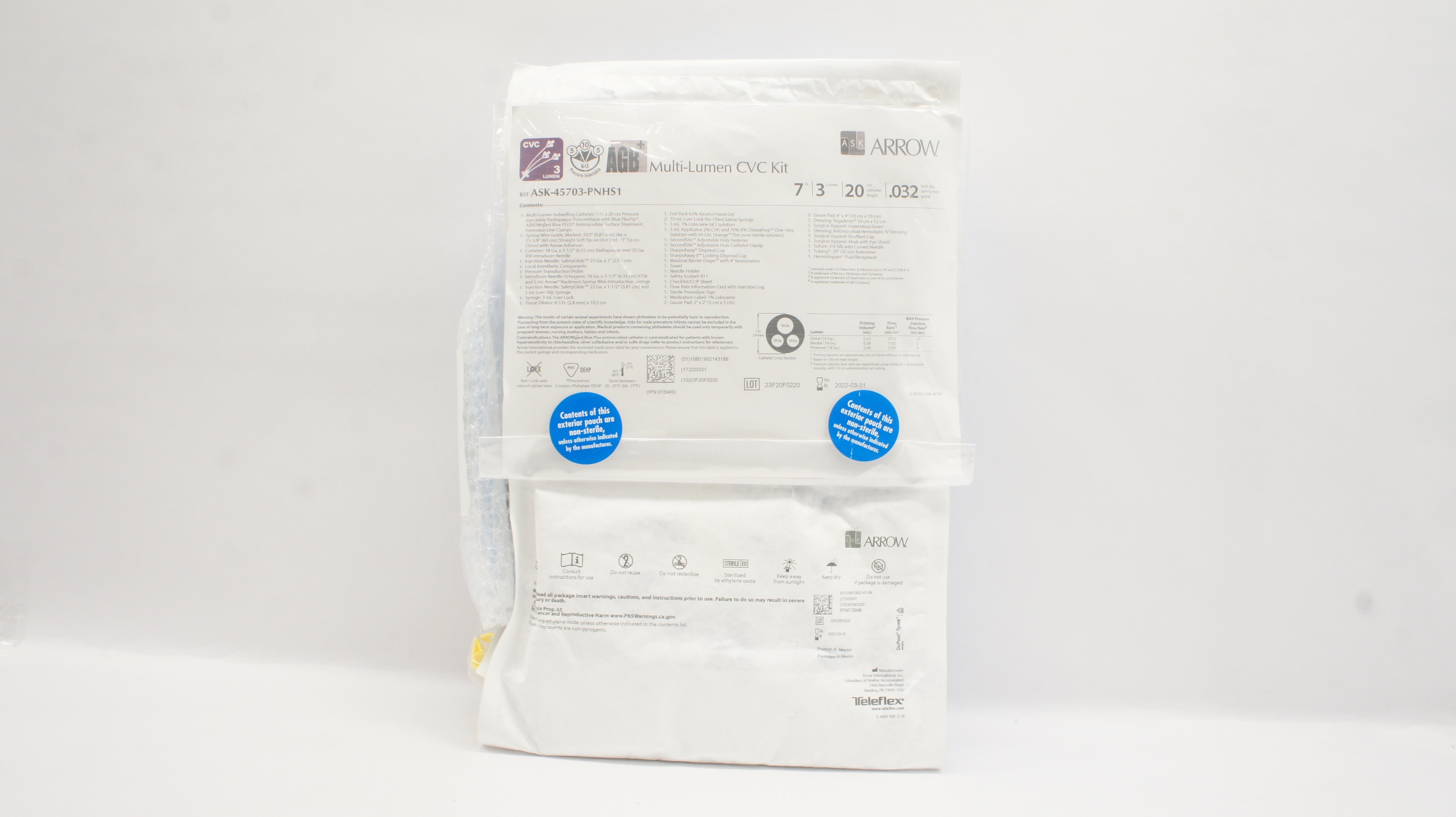 Teleflex ASK-45703-PNHS1 Arrow Multi-Lumen CVC Kit 7Fr x 20cm (x)