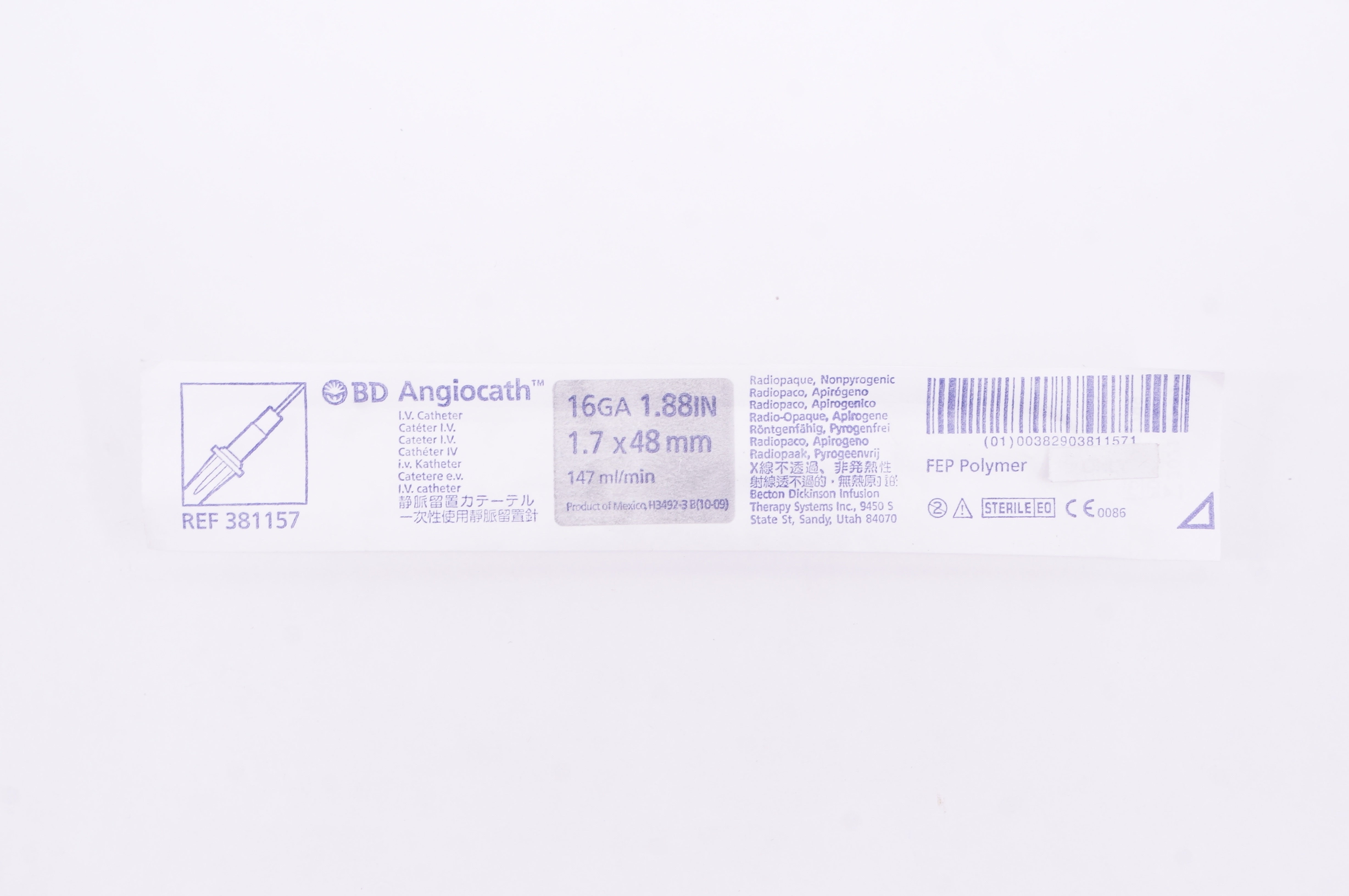BD 381157 Angiocath I.V. Cath. 16Ga 1.88inch 147ml