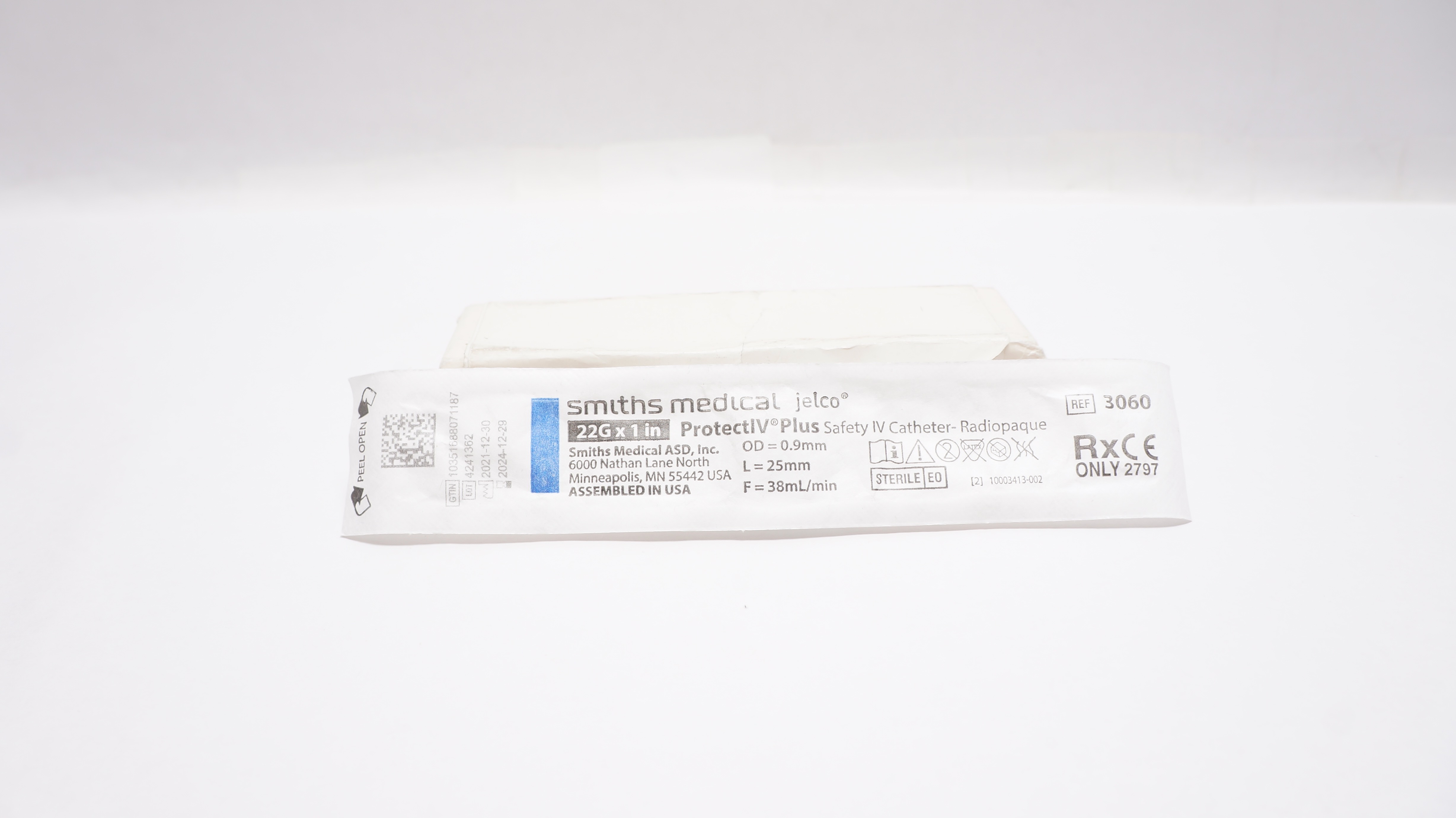 Smiths Medical 3060 Jelco ProtectIV Plus Safety Cath. 22G x 1inch, 38mL/min
