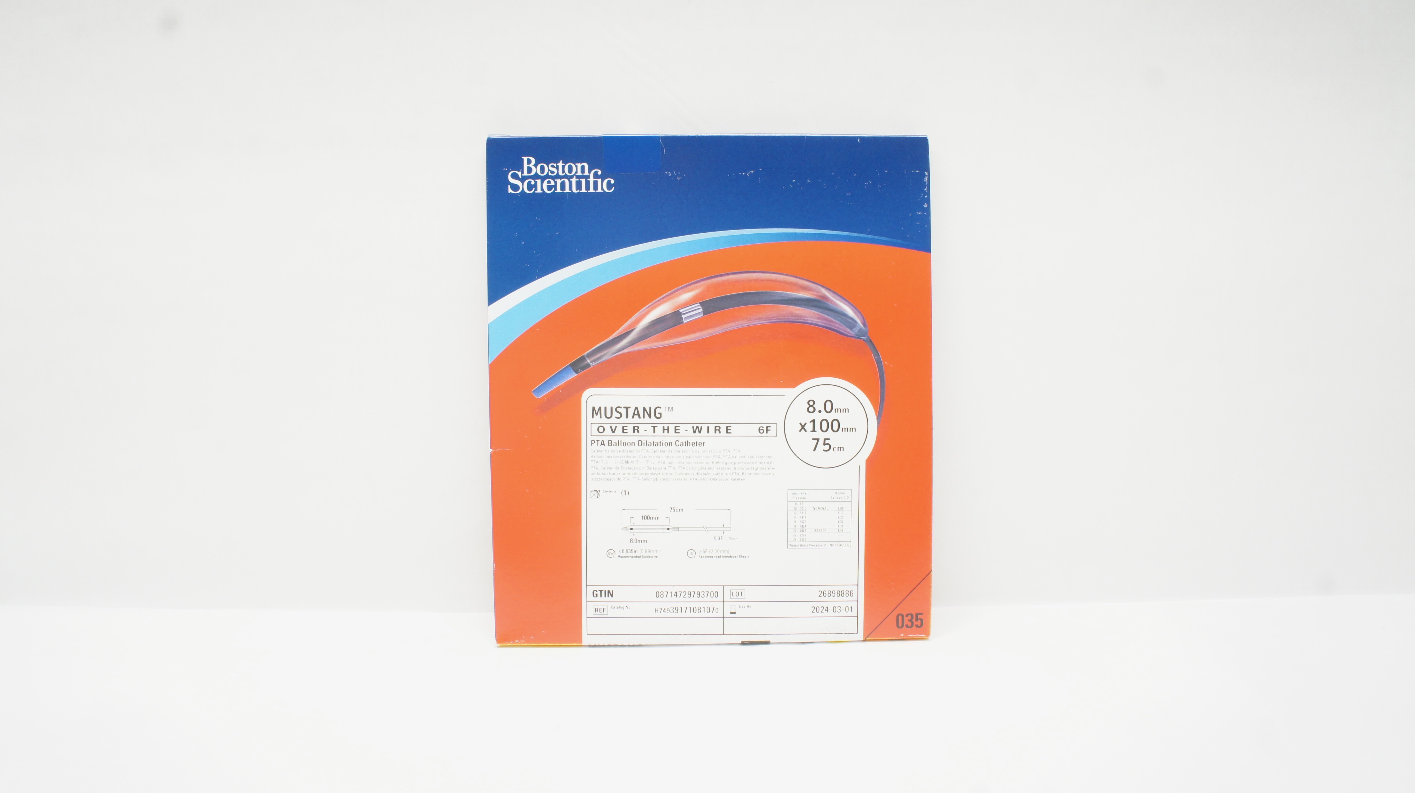 Boston Scientific 3917108107 Mustang PTA Balloon Dilatation Cath.8/0x100x75cm(x)