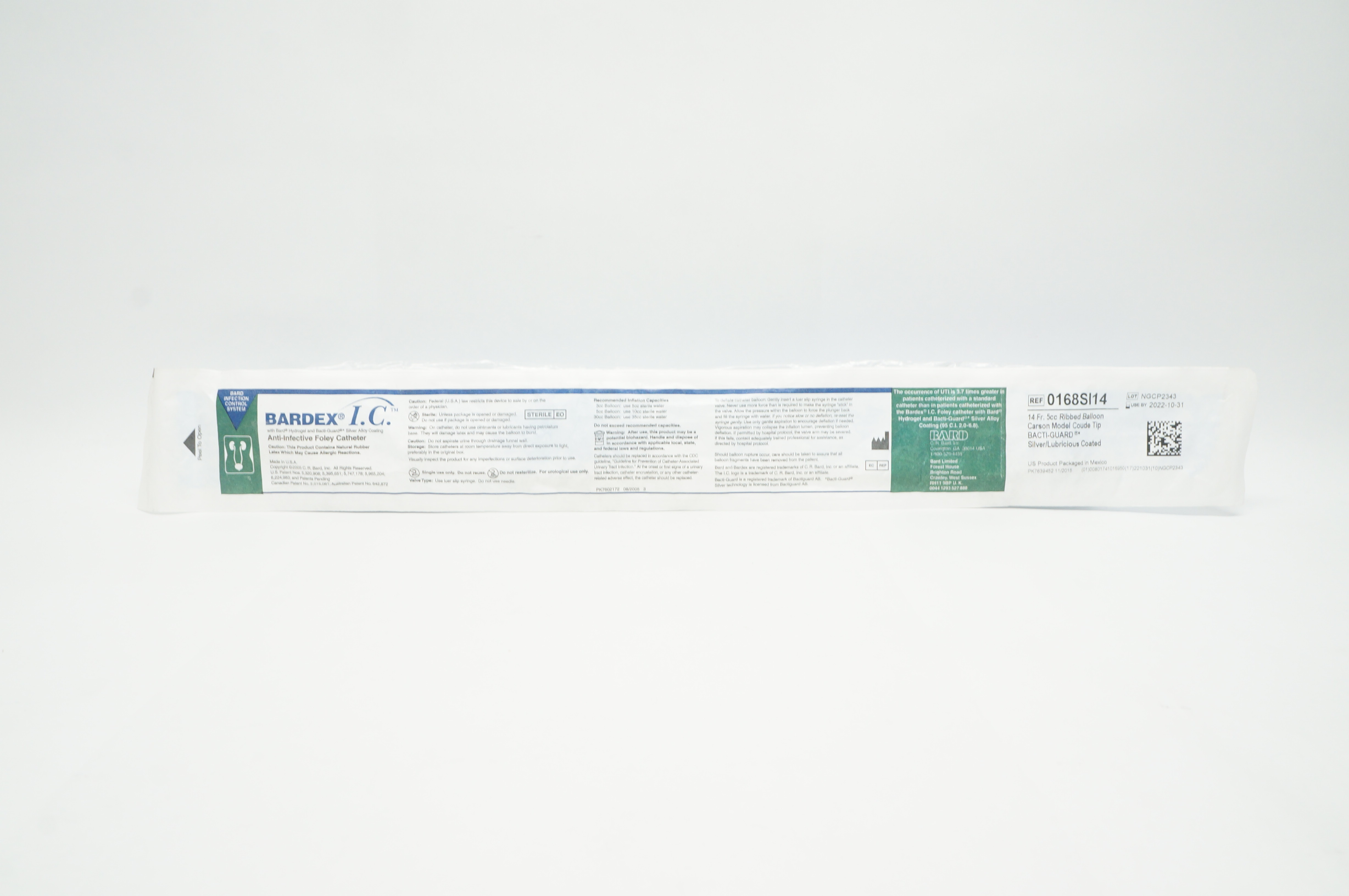 Bard 0168SI14 Bardex I.C. Anti-Infective Foley Cath. 14 Fr 5cc Ribbed Balloon(x)