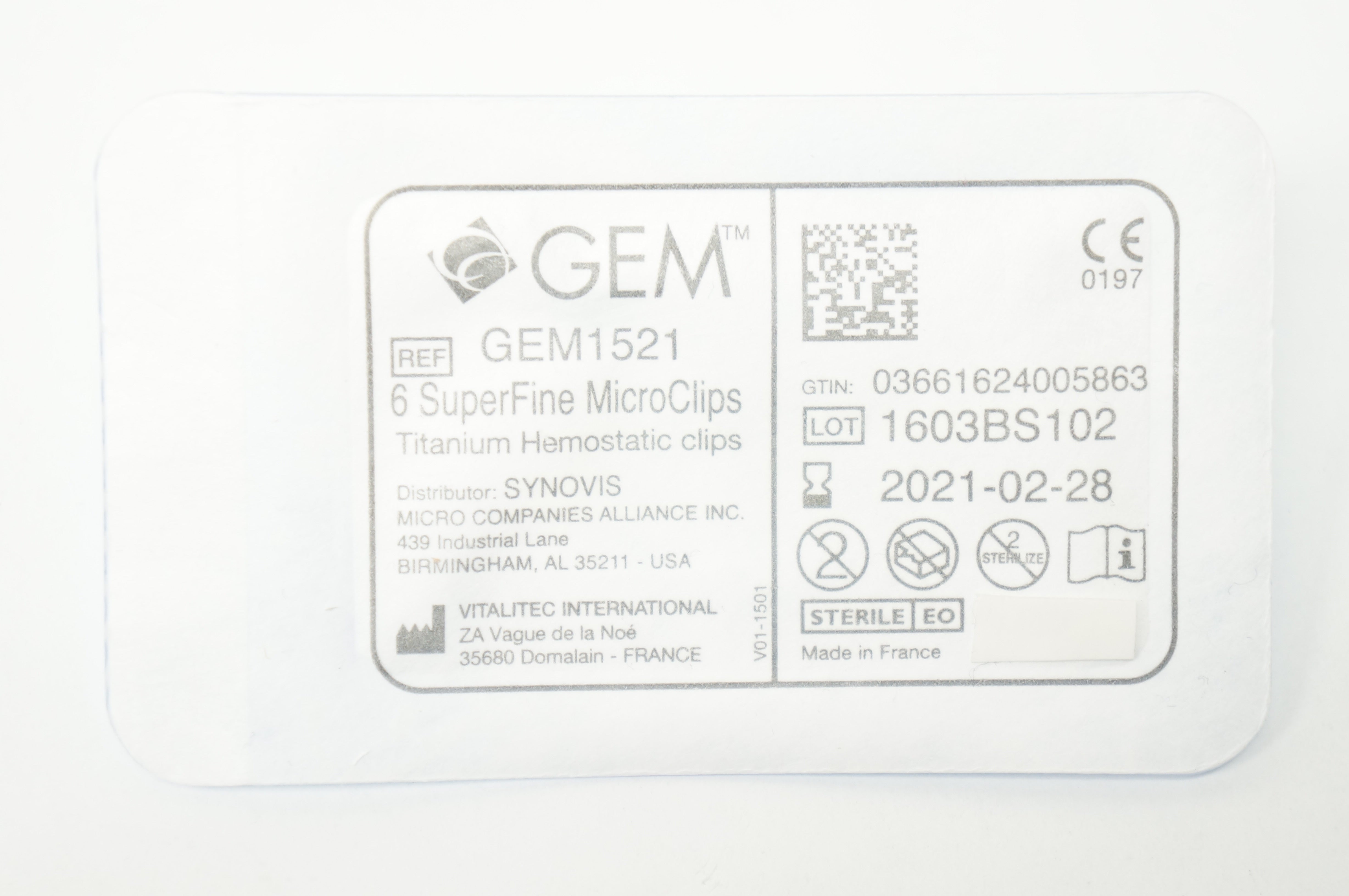 Vitalitec GEM1521 GEM Titanium Hemostatic SuperFine MicroClips (x)