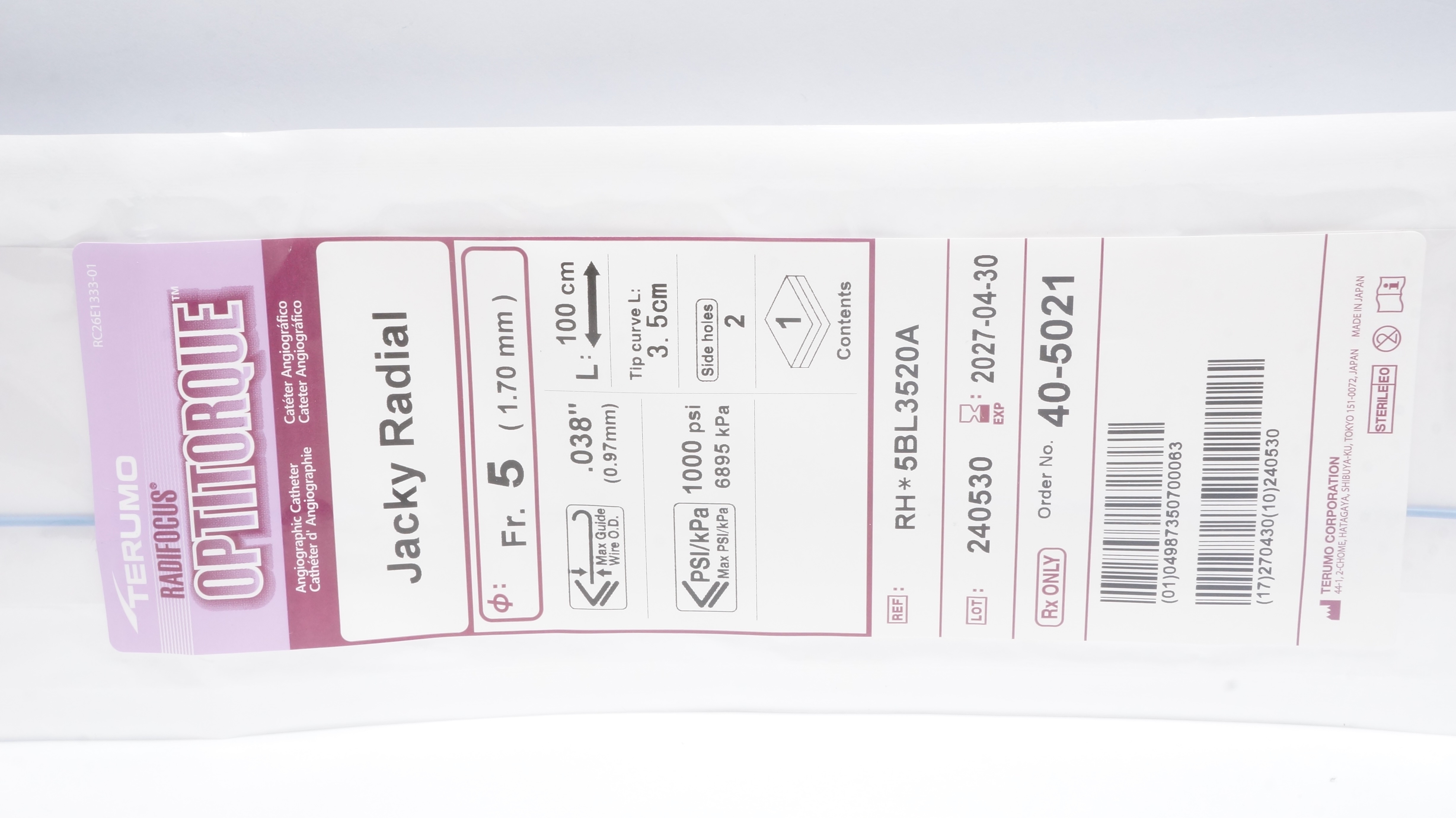 Rf Optitorque Terumo 5BL3520A Radifocus Optitorque Angiographic Cath. Jacky Radial ...
