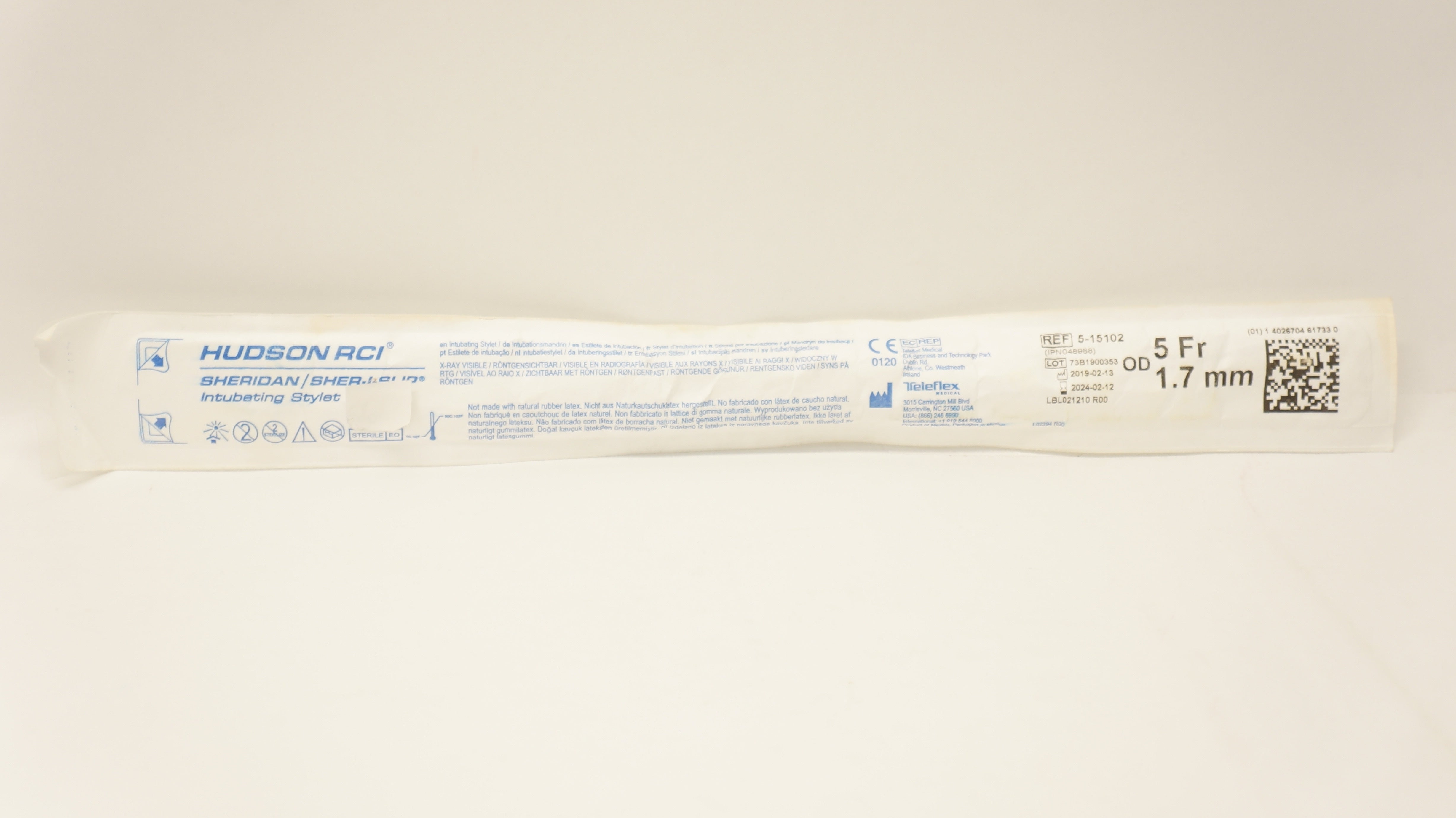 Teleflex 5-15102 Hudson RCI Sheridan/Sher-I-Slip Intubating Stylet 5Fr. OD 1.7mm