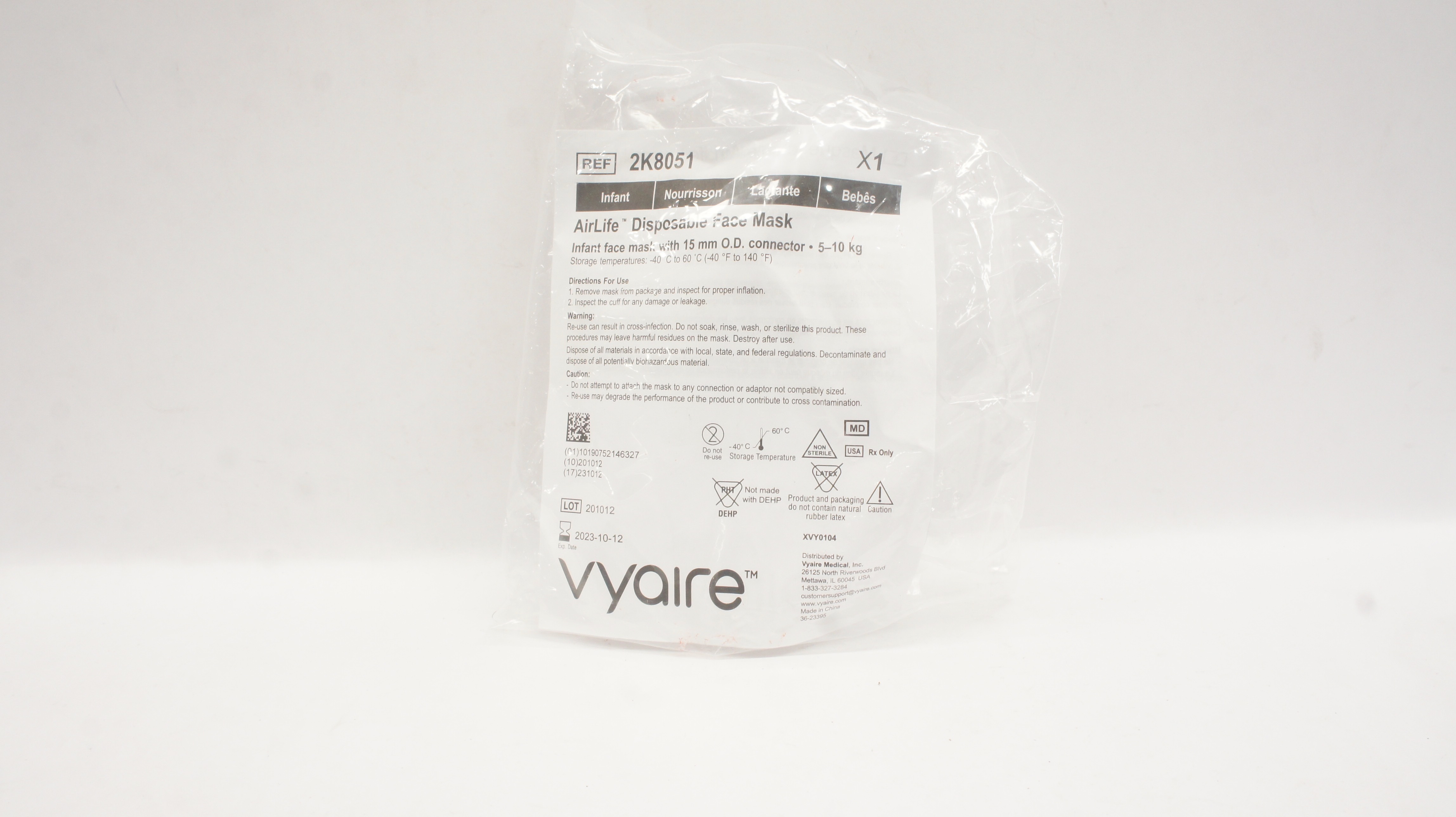 Vyaire 2K8051 AirLife Disposable Face Mask Infant 5 -10kg