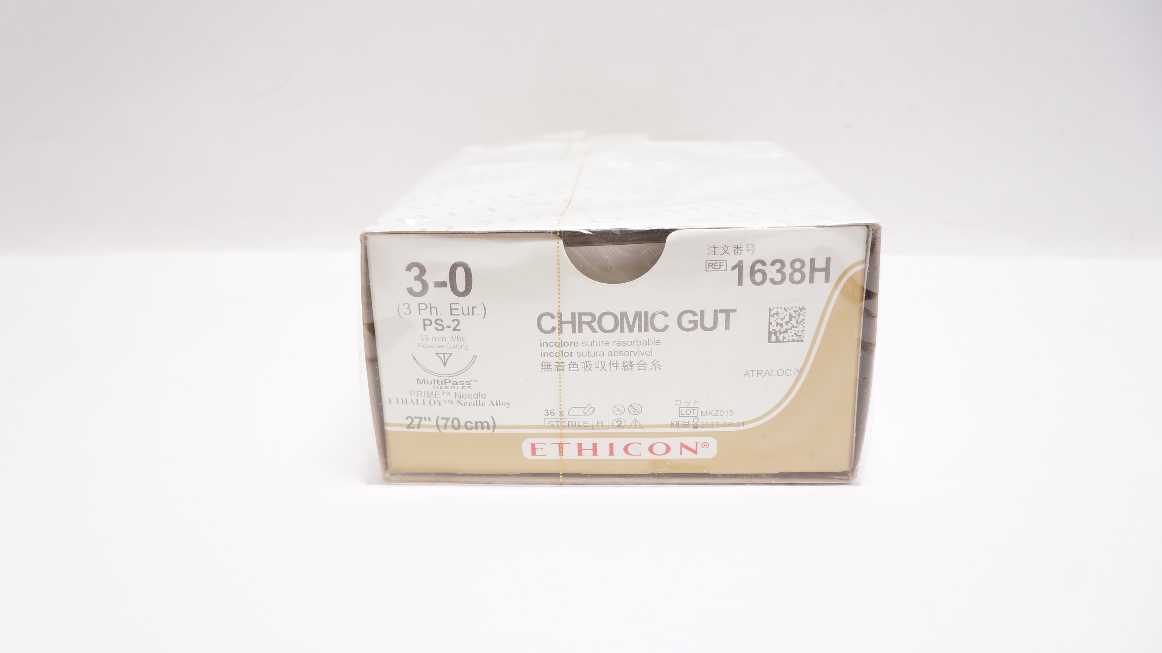 Ethicon 1638H 3-0 Chromic Gut, PS-2, 19mm 3/8c, 27inch (x) - Box of 36