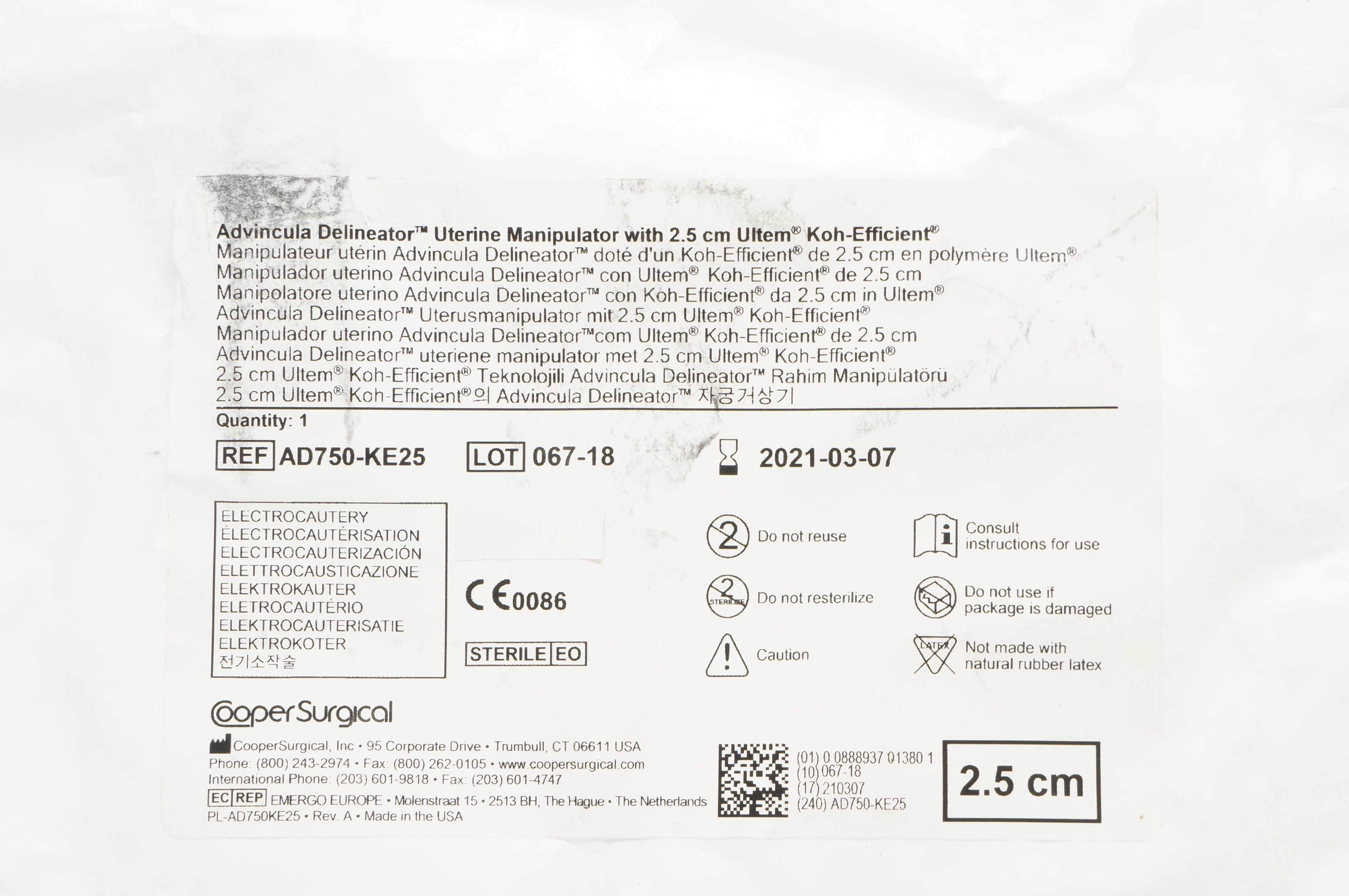 CooperSurgical AD750KE25 Advincula Delineator Uterine Manipulator 2