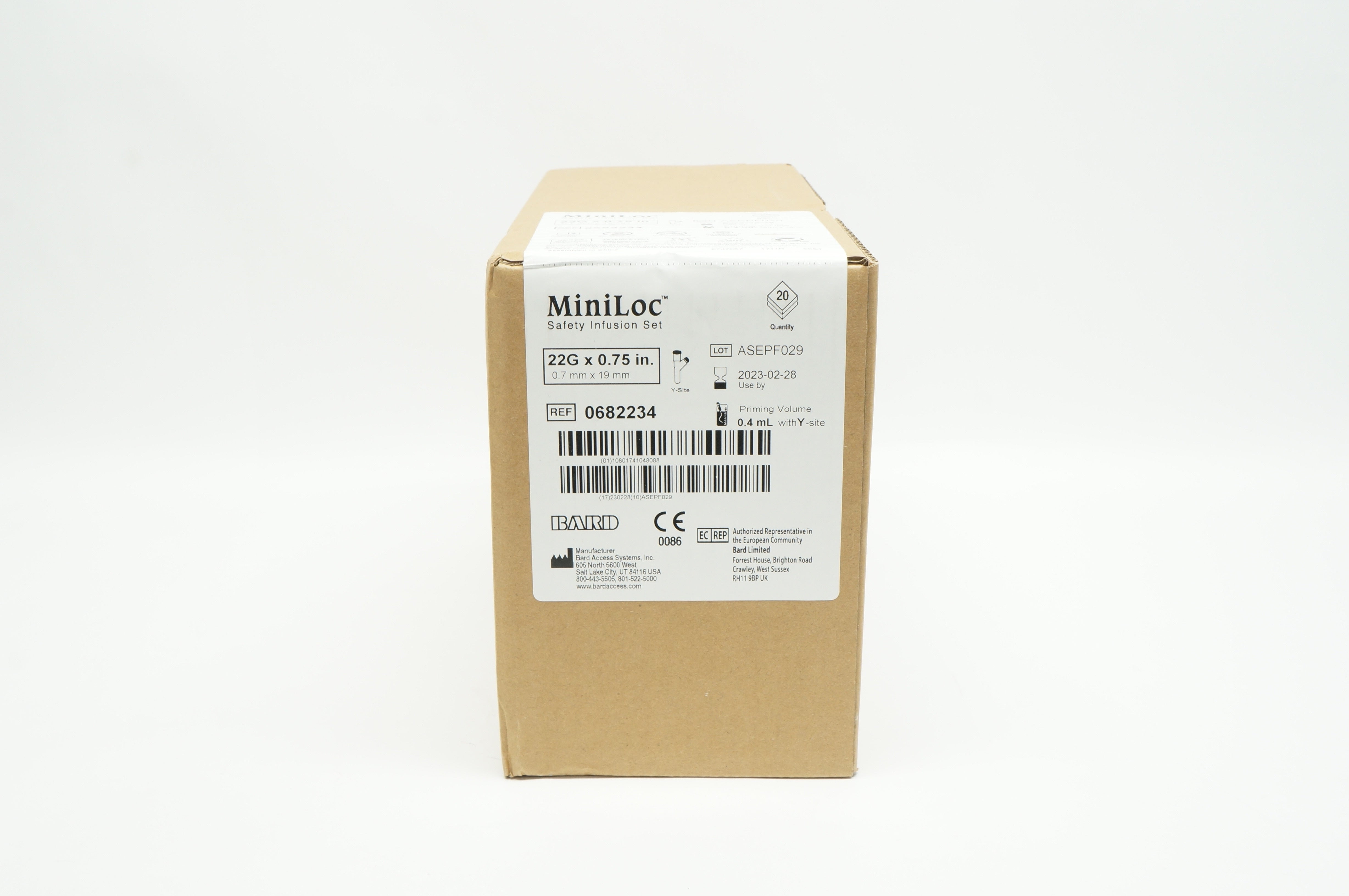 Bard 0682234 Miniloc Safety Infusion Set 22G x 0.75 inch - Box of 20