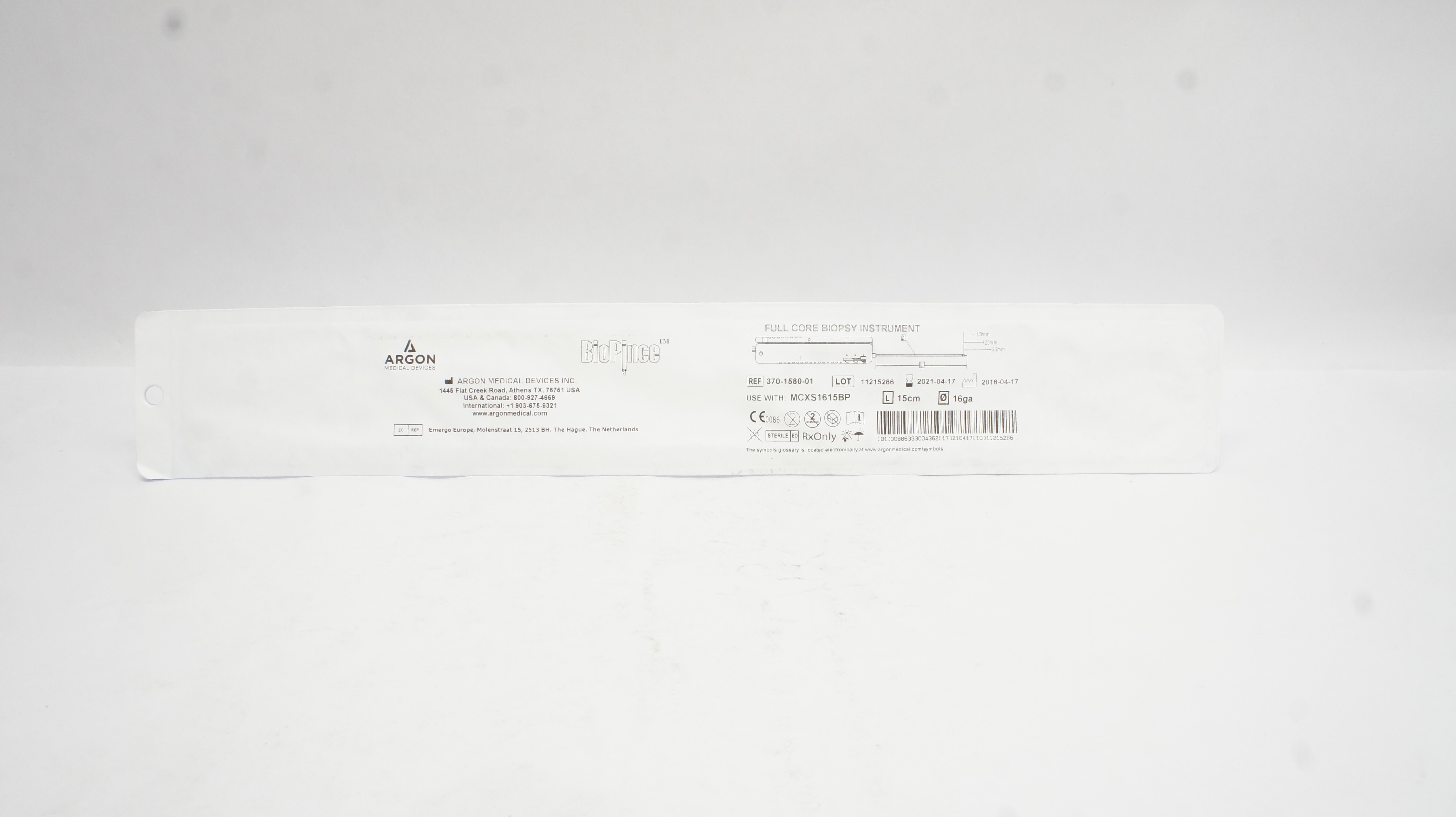 Argon 370-1580-01 Full Core Biopsy Instrument 15cm x 16ga (x)