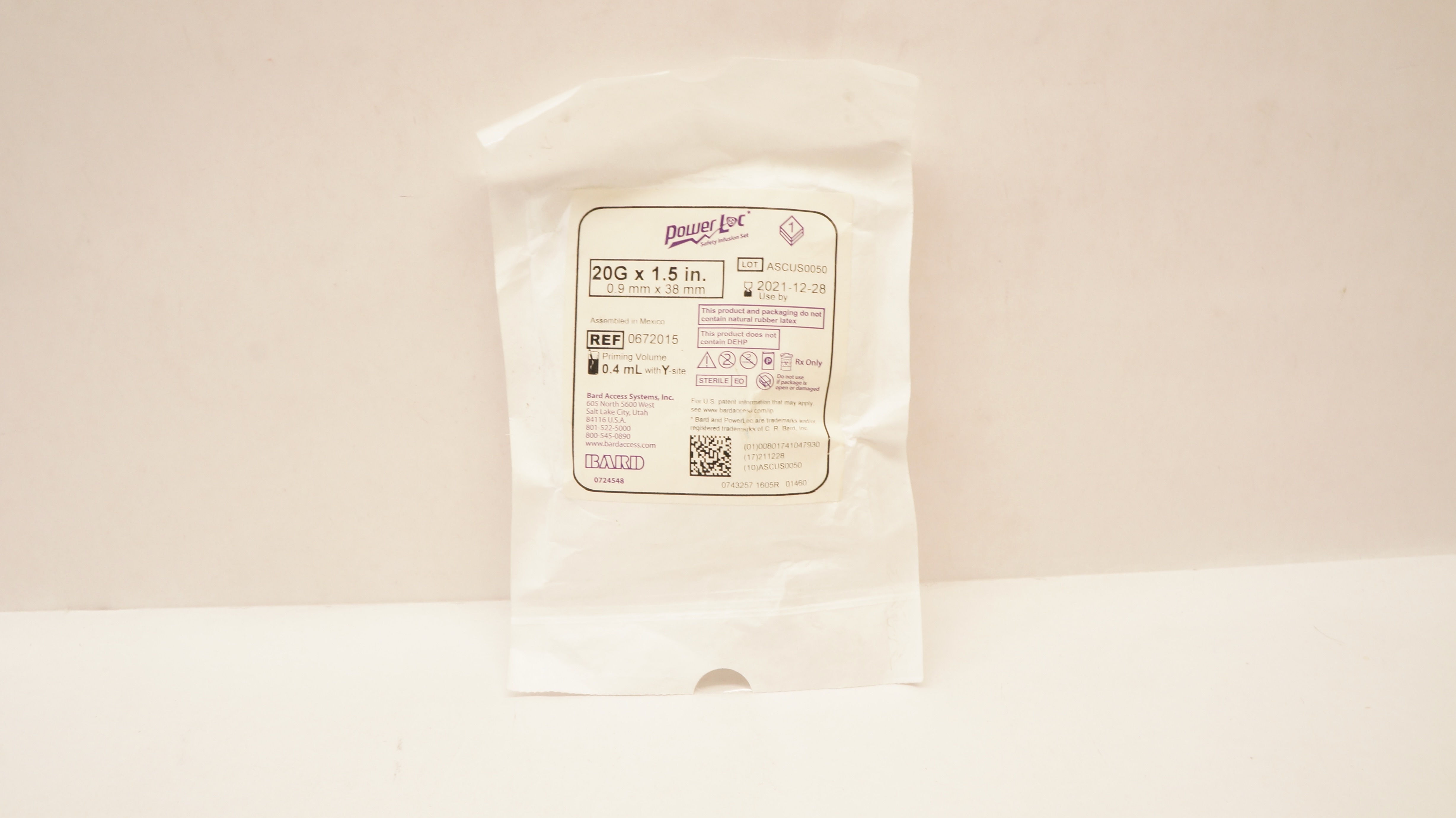 Bard 0672015 PowerLoc Safety Infusion Set 20G x 1.5inch Priming Volume 0.4mL (x)