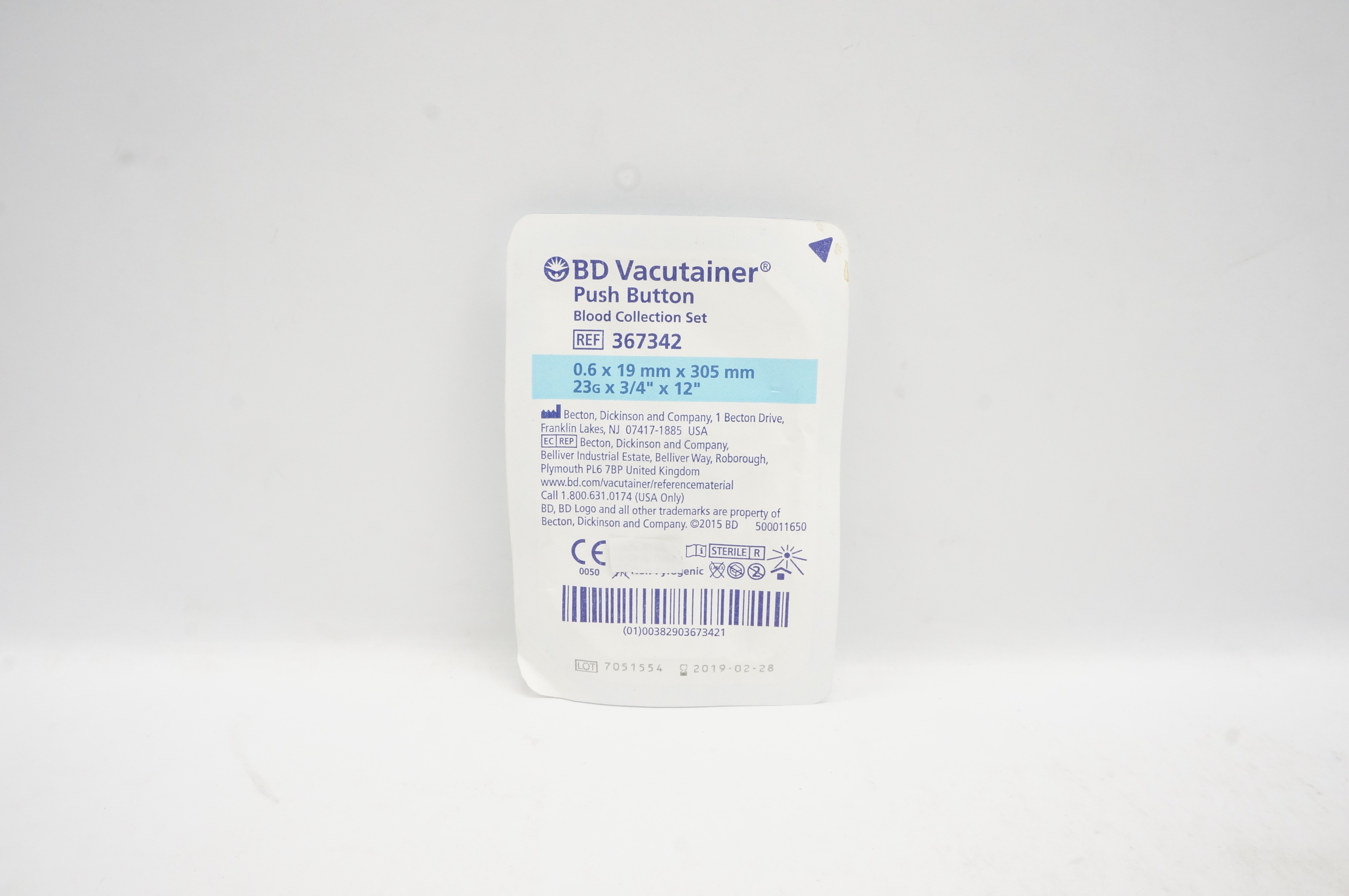 BD 367342 Vacutainer Push Button Blood Collection Set 23G x 3/4inch x 12inch (x)