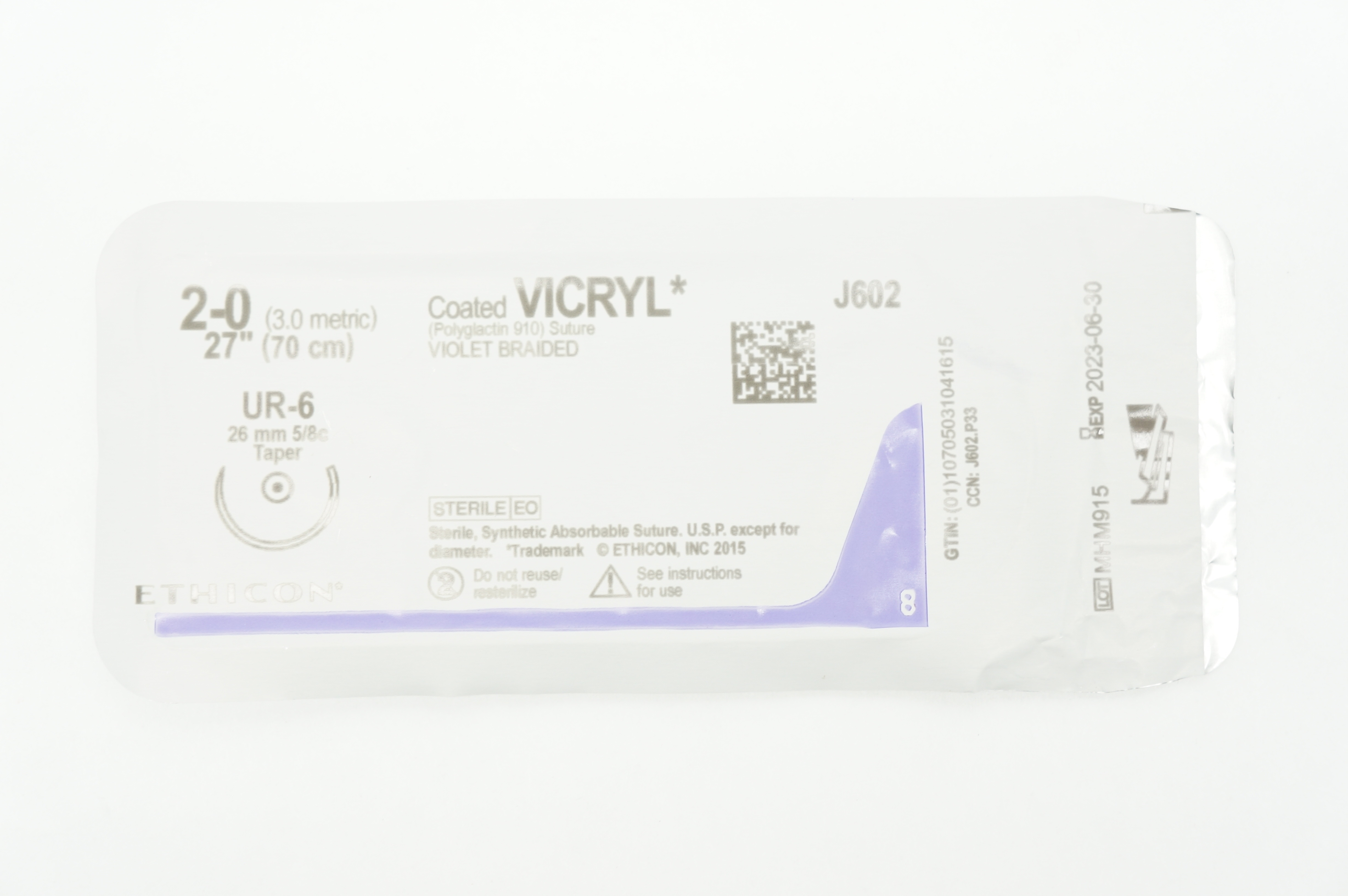 Ethicon J602 2-0 Coated VICRYL UR-6 26mm 5/8c Taper 27inch (x)