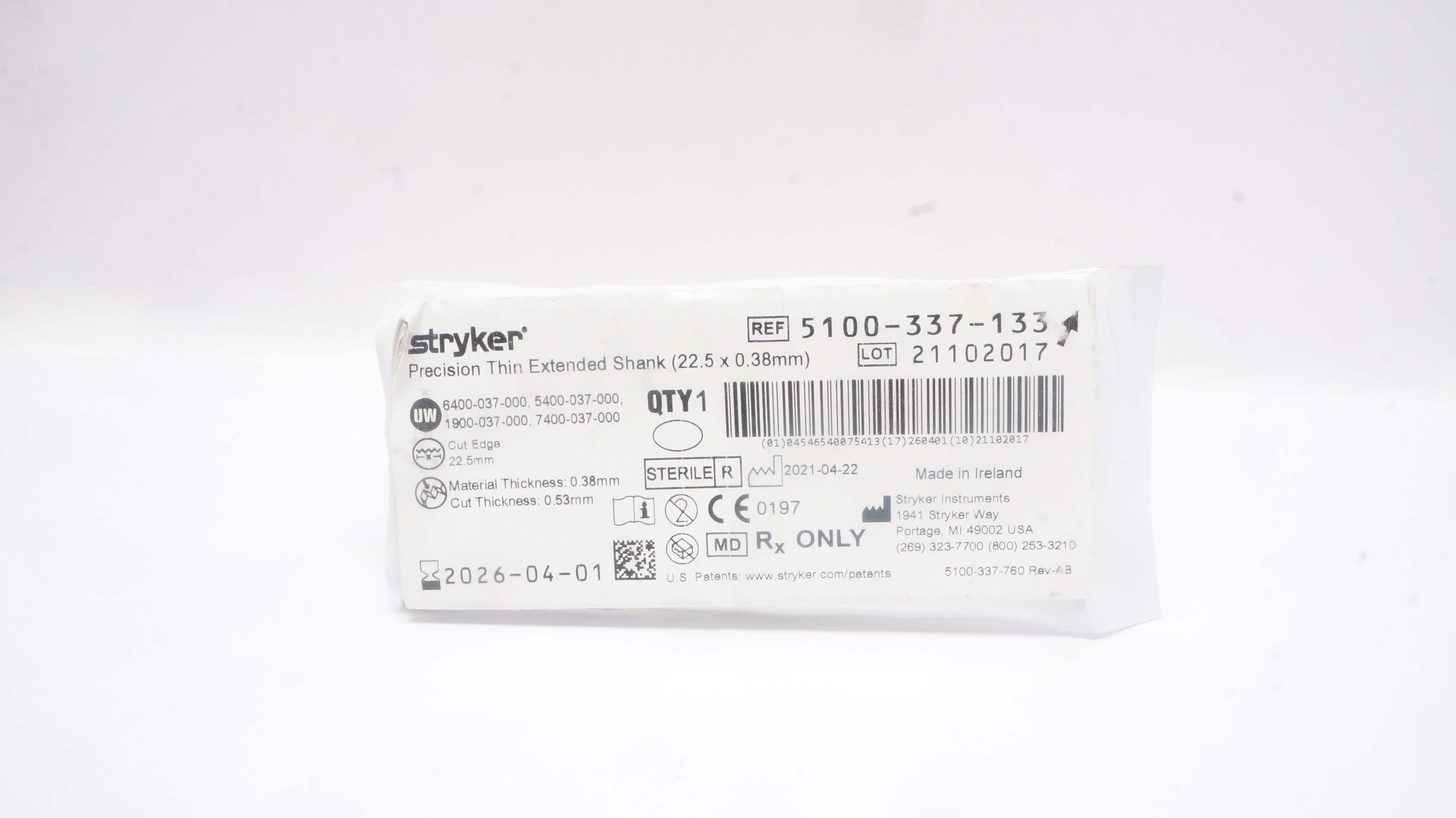 Stryker 5100-337-133 Long Tapered Reciprocating Blade Long 22.5mm x 0.38mm