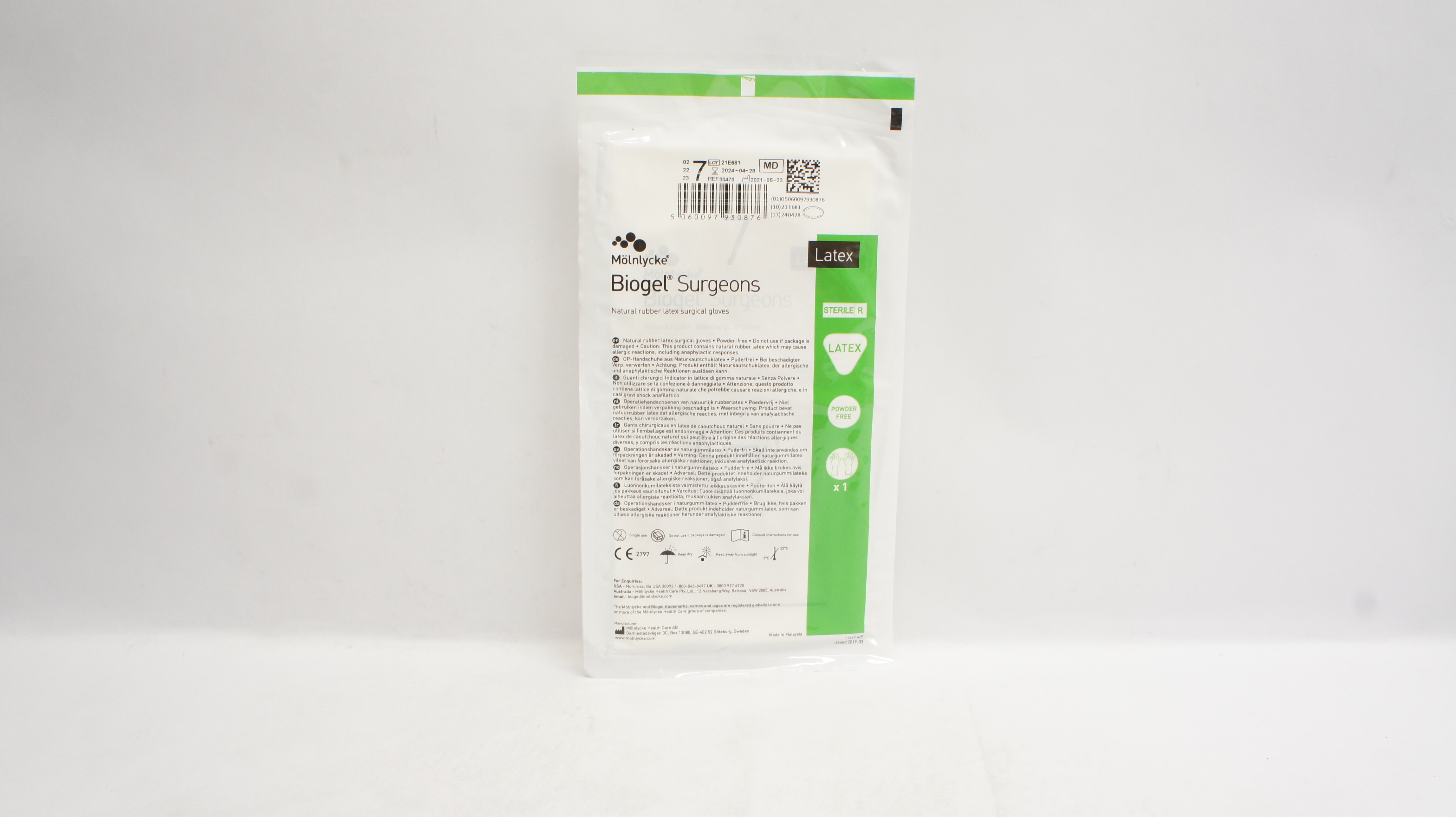 Molnlycke HealthCare 30470 Biogel Surgeons Surgical Gloves Size 7