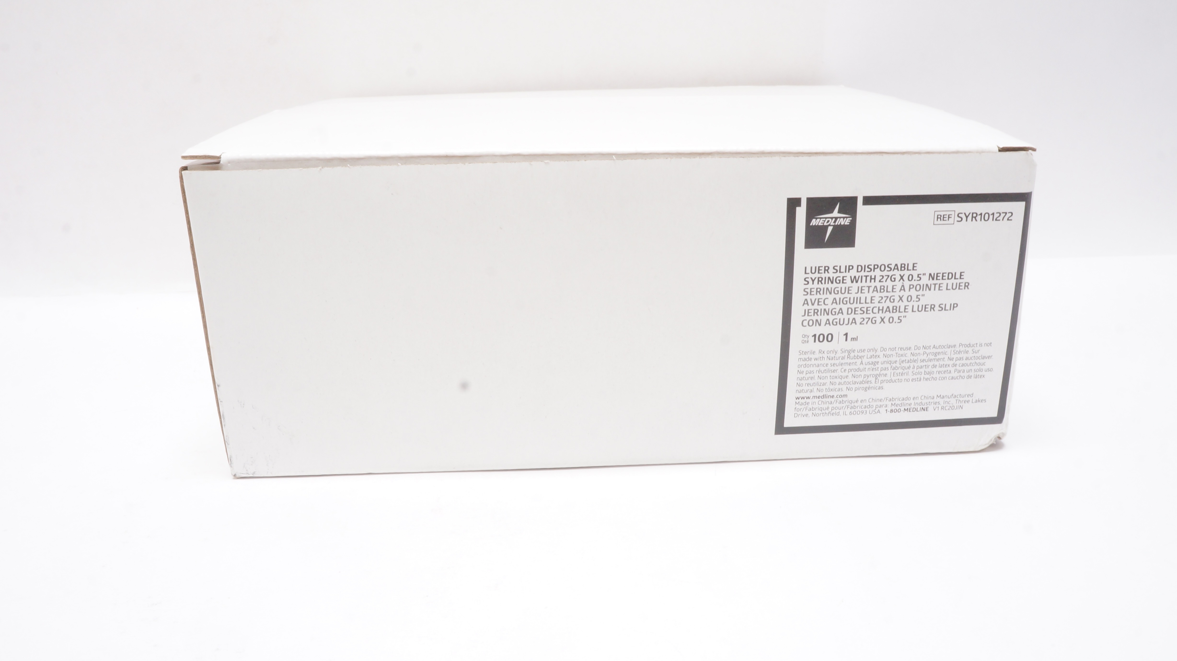 Medline SYR101272 Luer Slip Disposable Syrige W/ Ndle 27G x 0.5inch - Box of 100