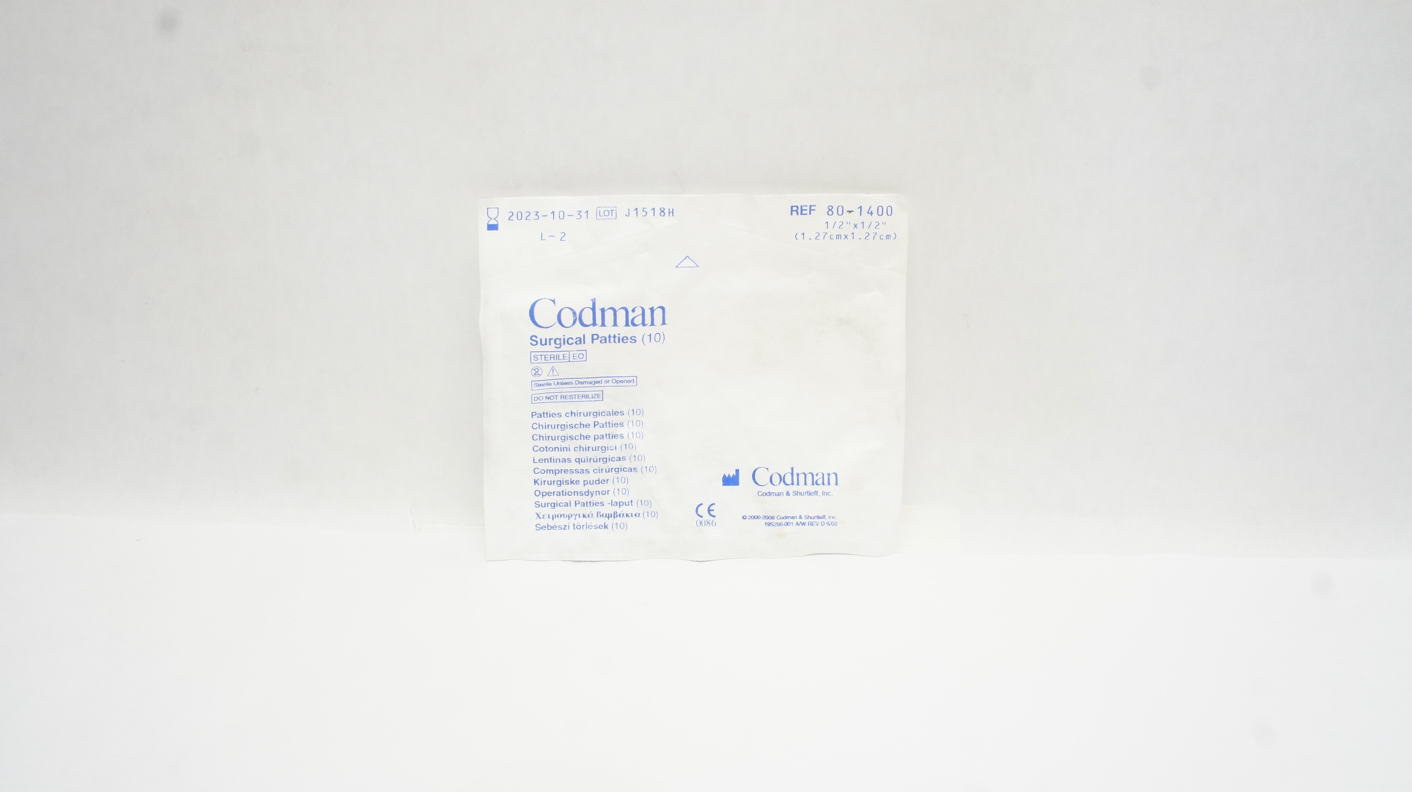 Codman 80-1400 Surgical Patties 1/2inch x 1/2inch (x) - Pack of 10