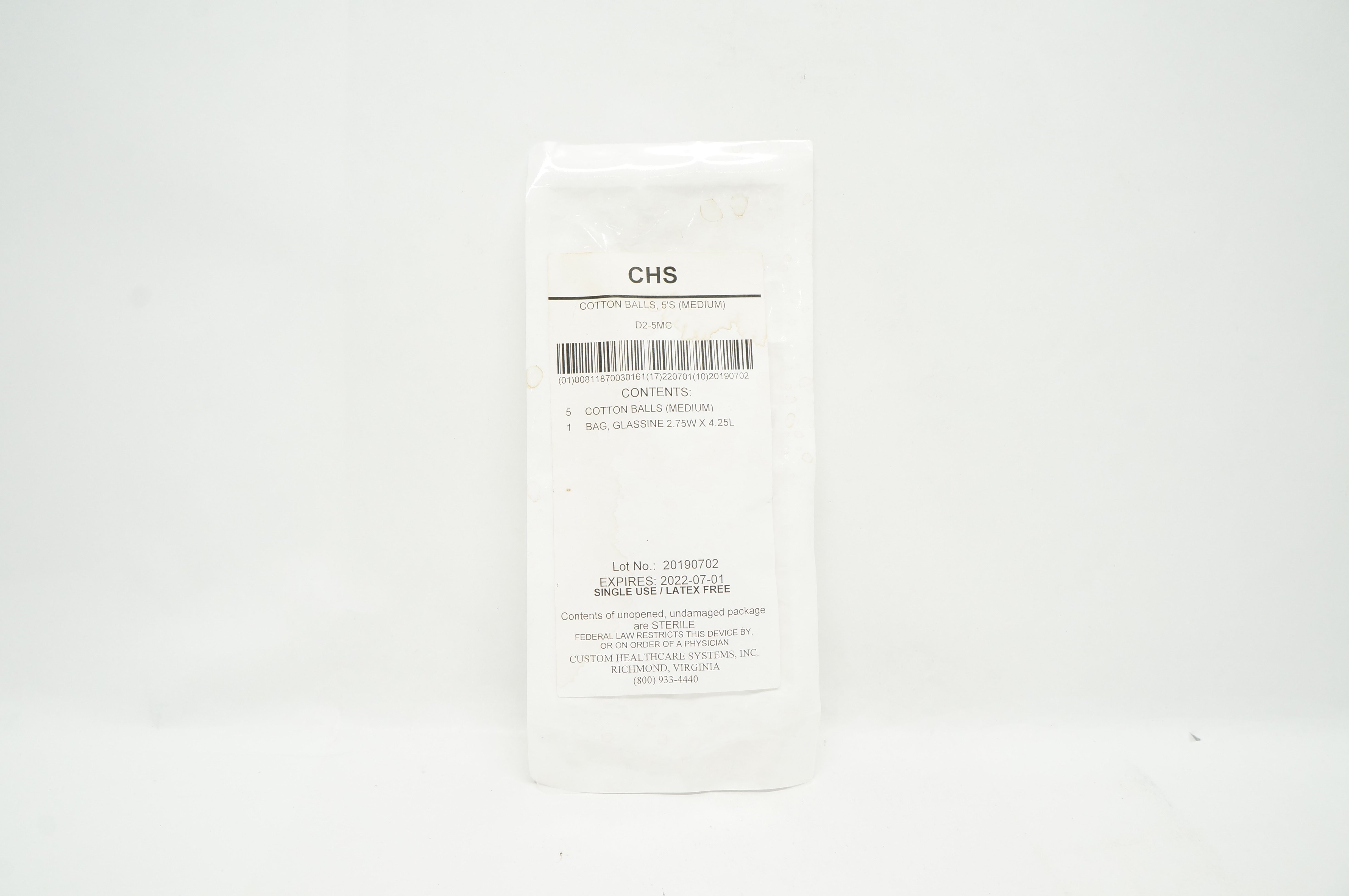 CHS D2-5MC Cotton Balls, Medium - Pack of 5