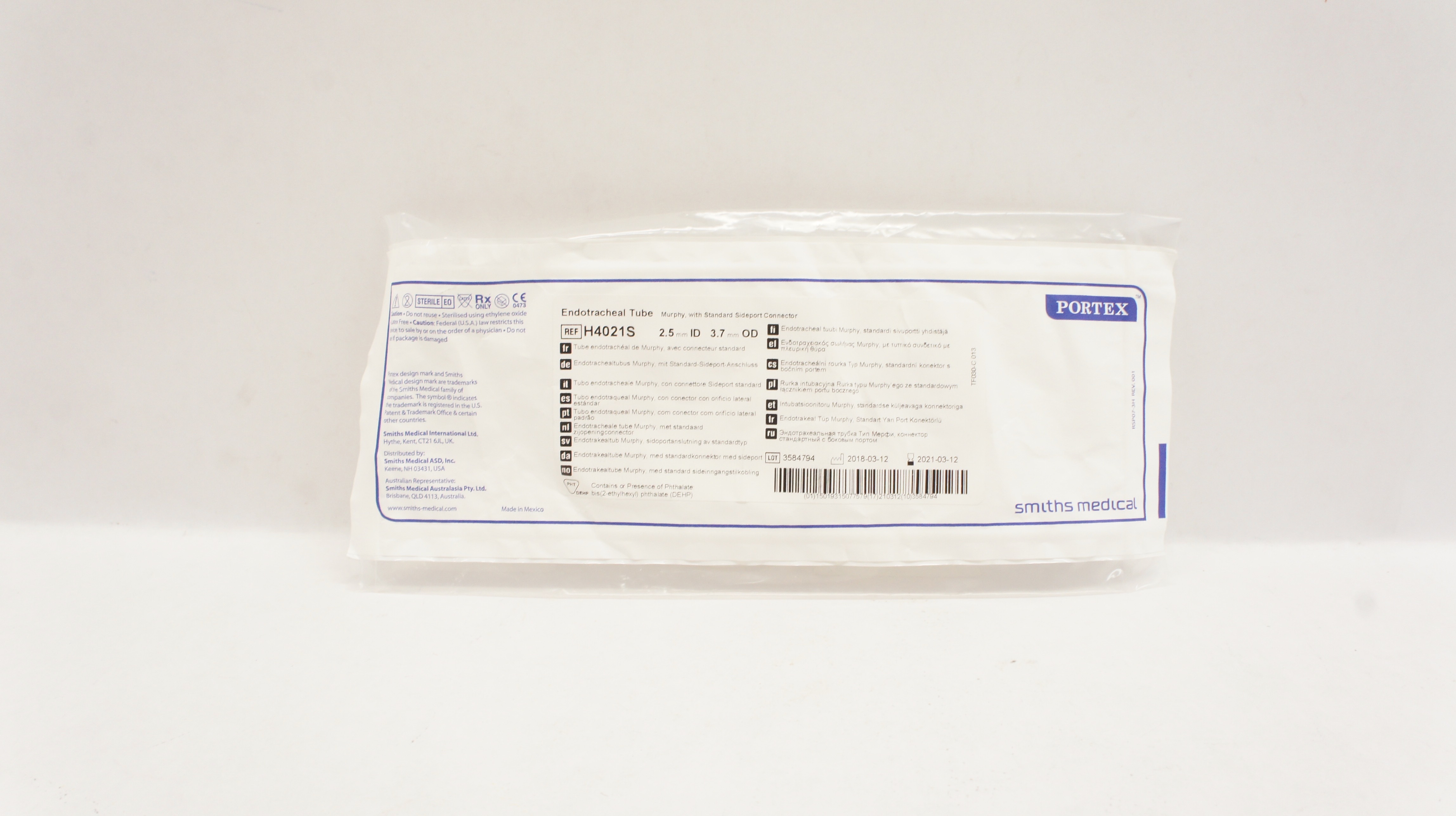 Smiths Medical H4021PS Portex Endotracheal Tube 2.5mm ID x 3.7mm OD (x)