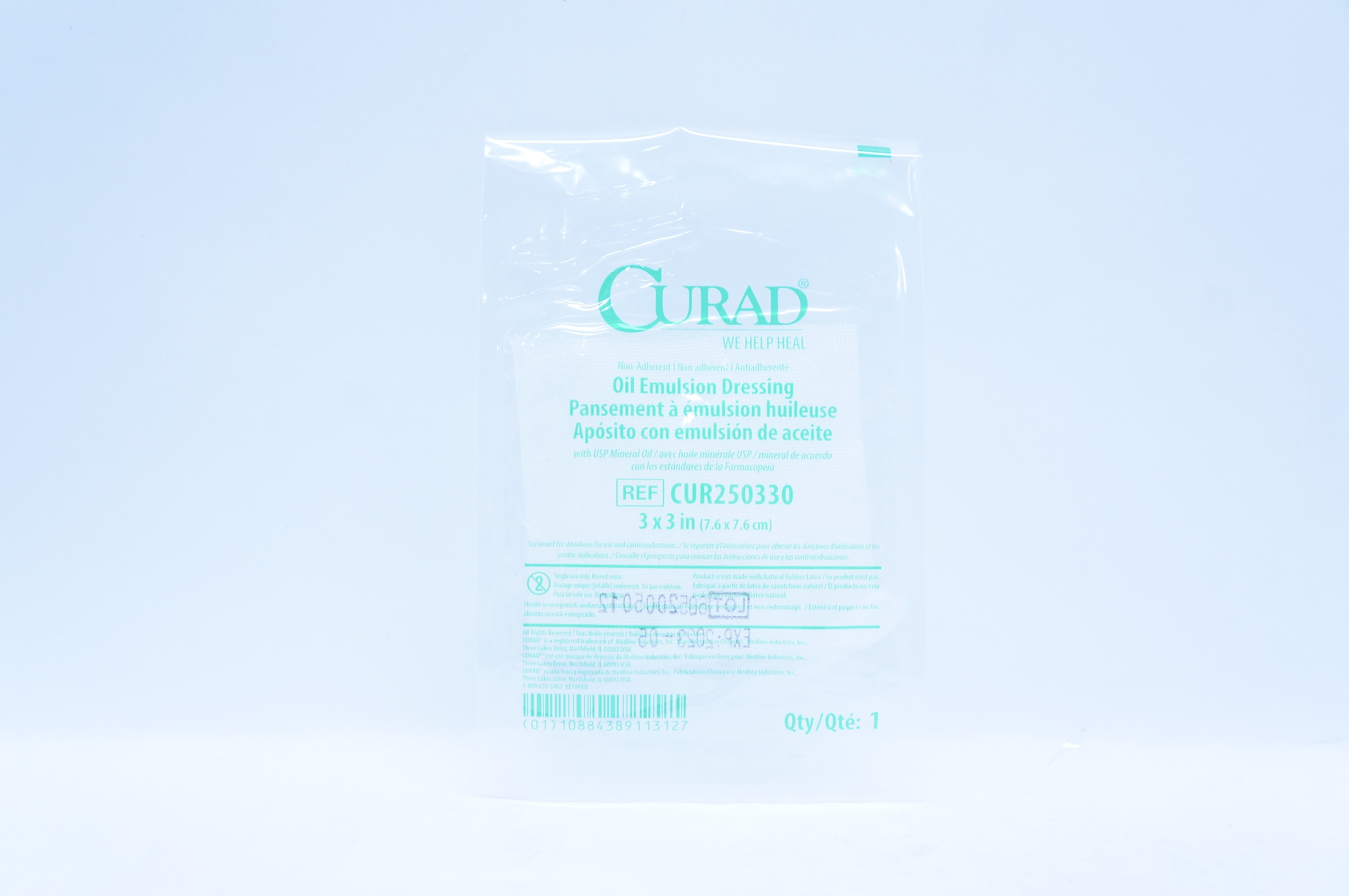 Medline CUR 250330 Curad Non-Adherent Oil Emulsion Dressing 3 x 3 inch