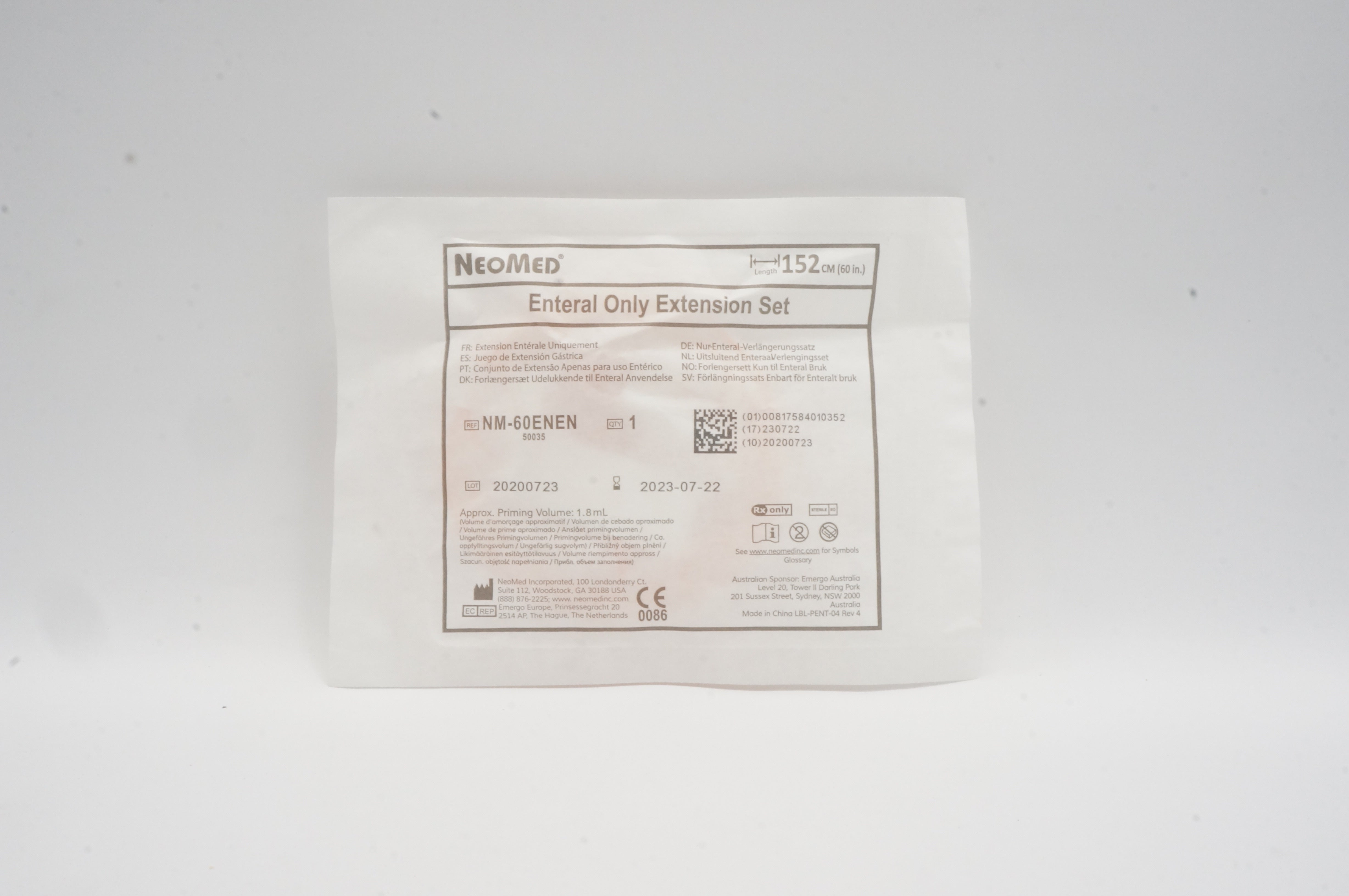 NeoMed NM-60ENEN Enteral Extension Set, Approx. Priming Volume 1.8mL x 60 inch