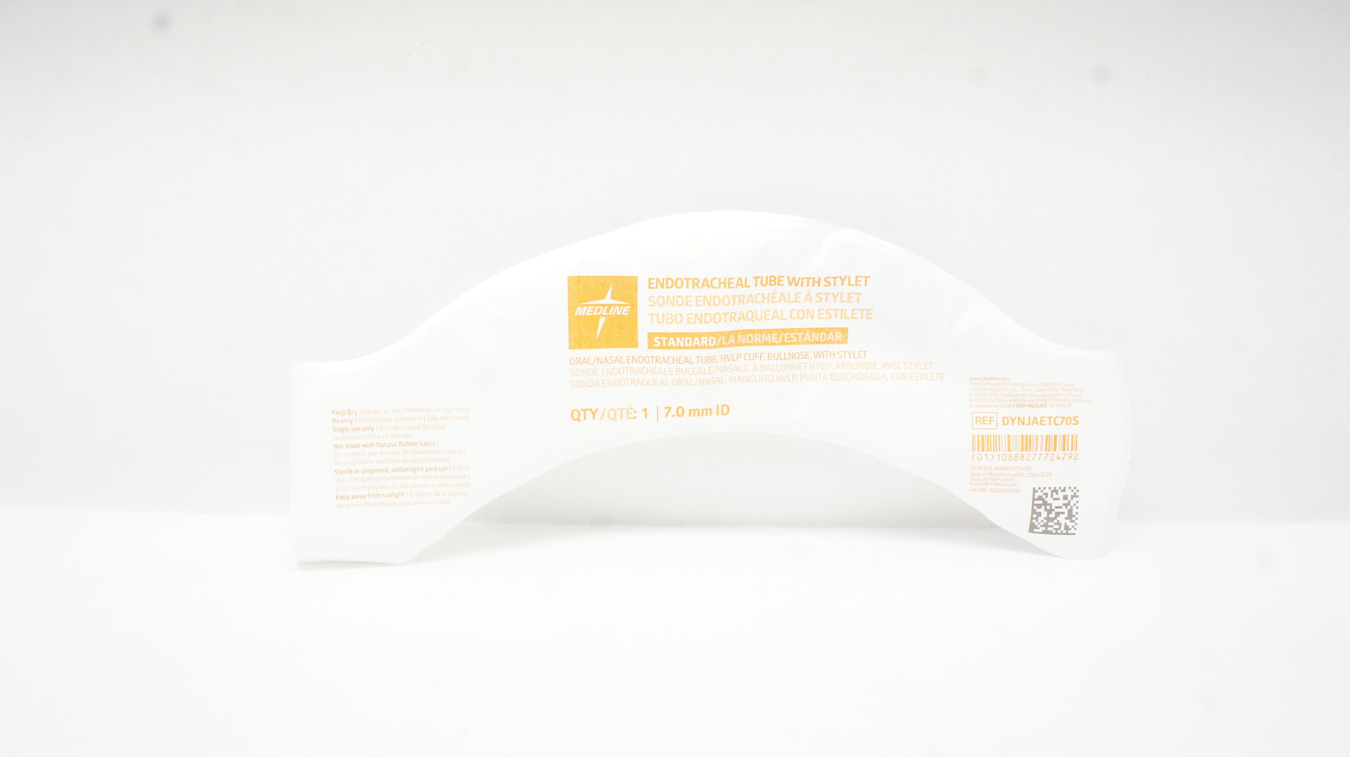 Medline DYNJAETC70S Endotracheal Tube W/Stylet 7.0mm Standard