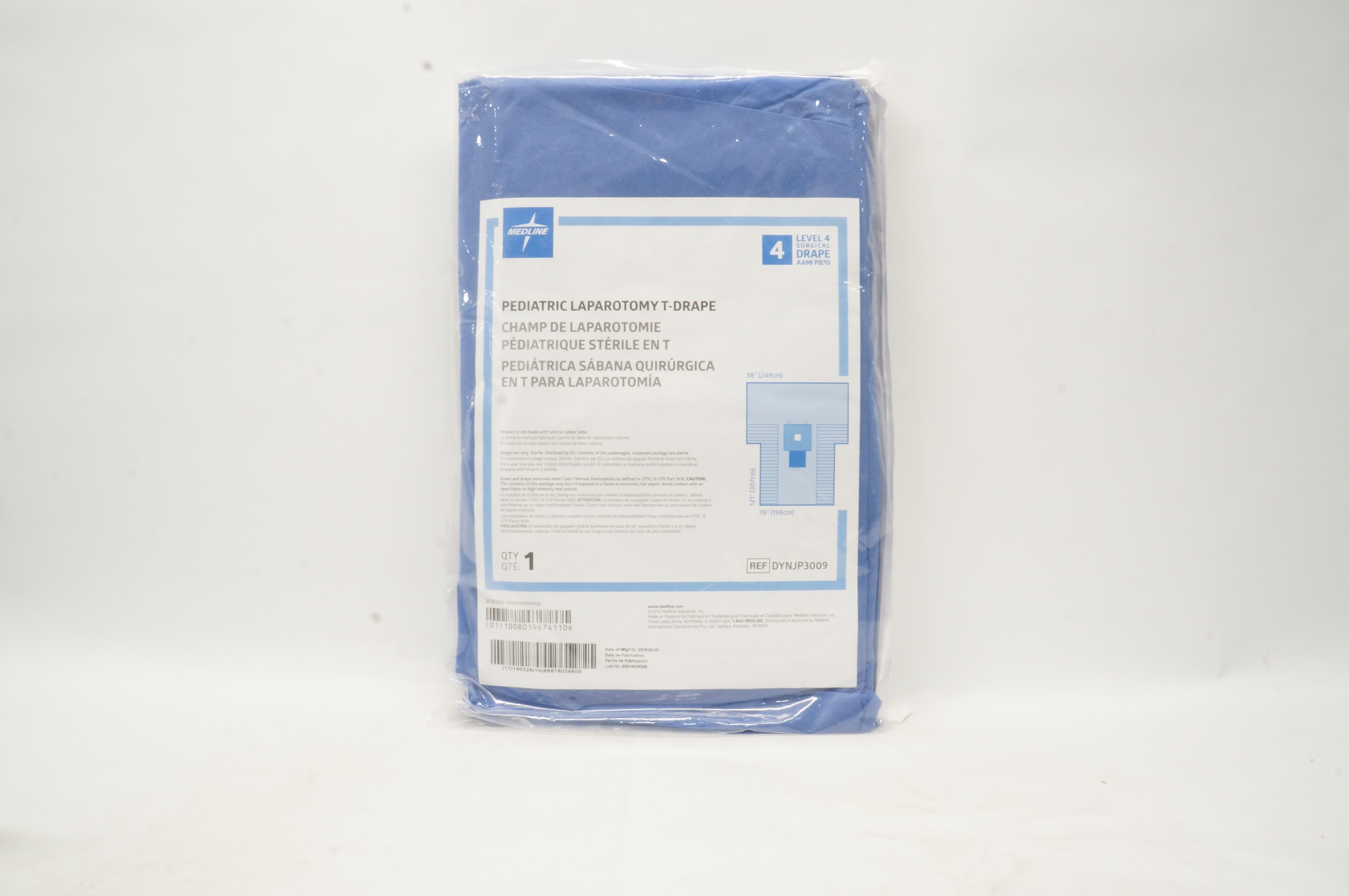 Medline DYNJP3009 Pediatric Laparotomy T-Drape, Level 4, 98 x 121inch
