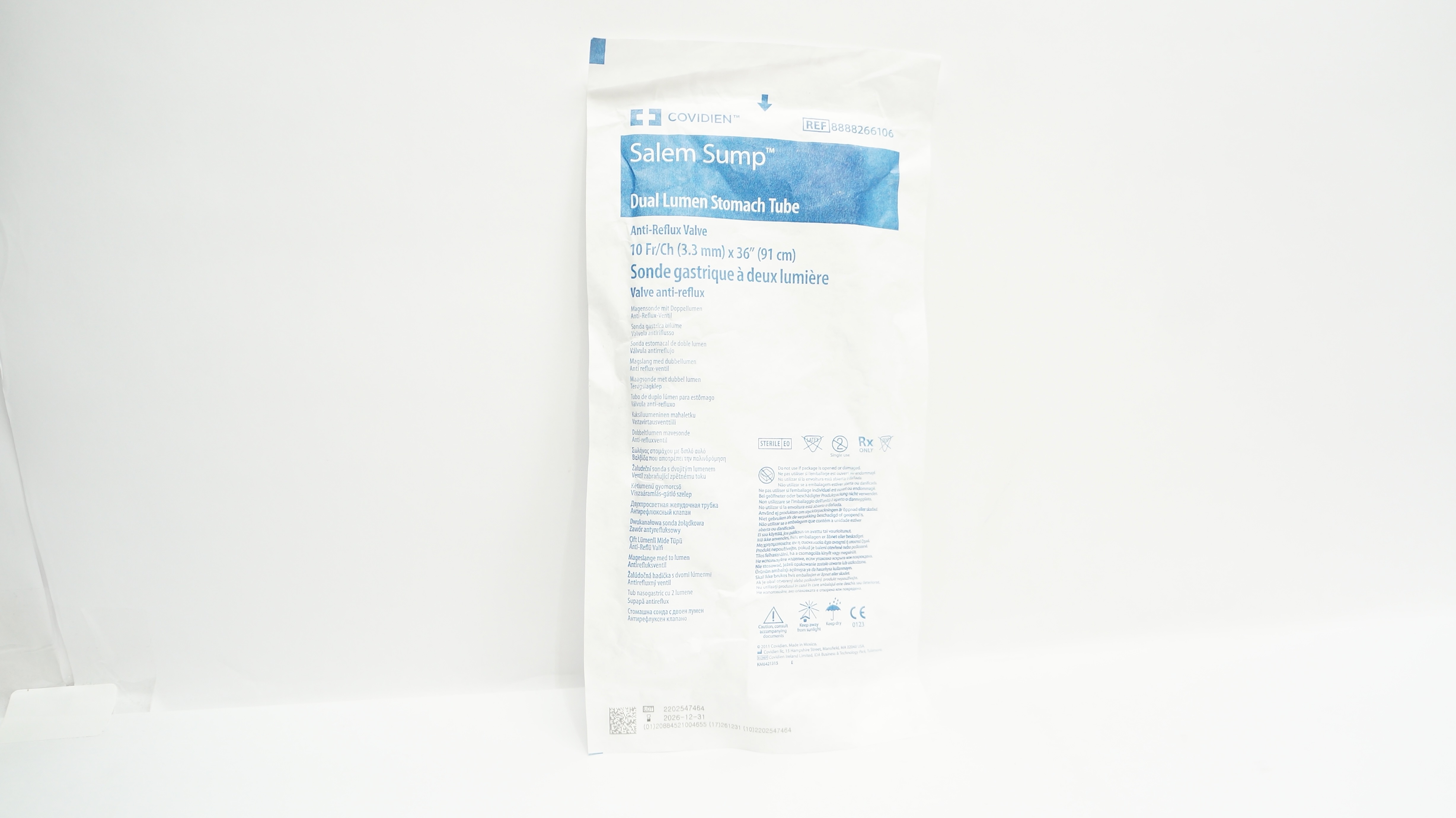 Covidien 8888266106 Salem Sump Dual Lumen Stomach Tube 10Fr/Ch x 36inch