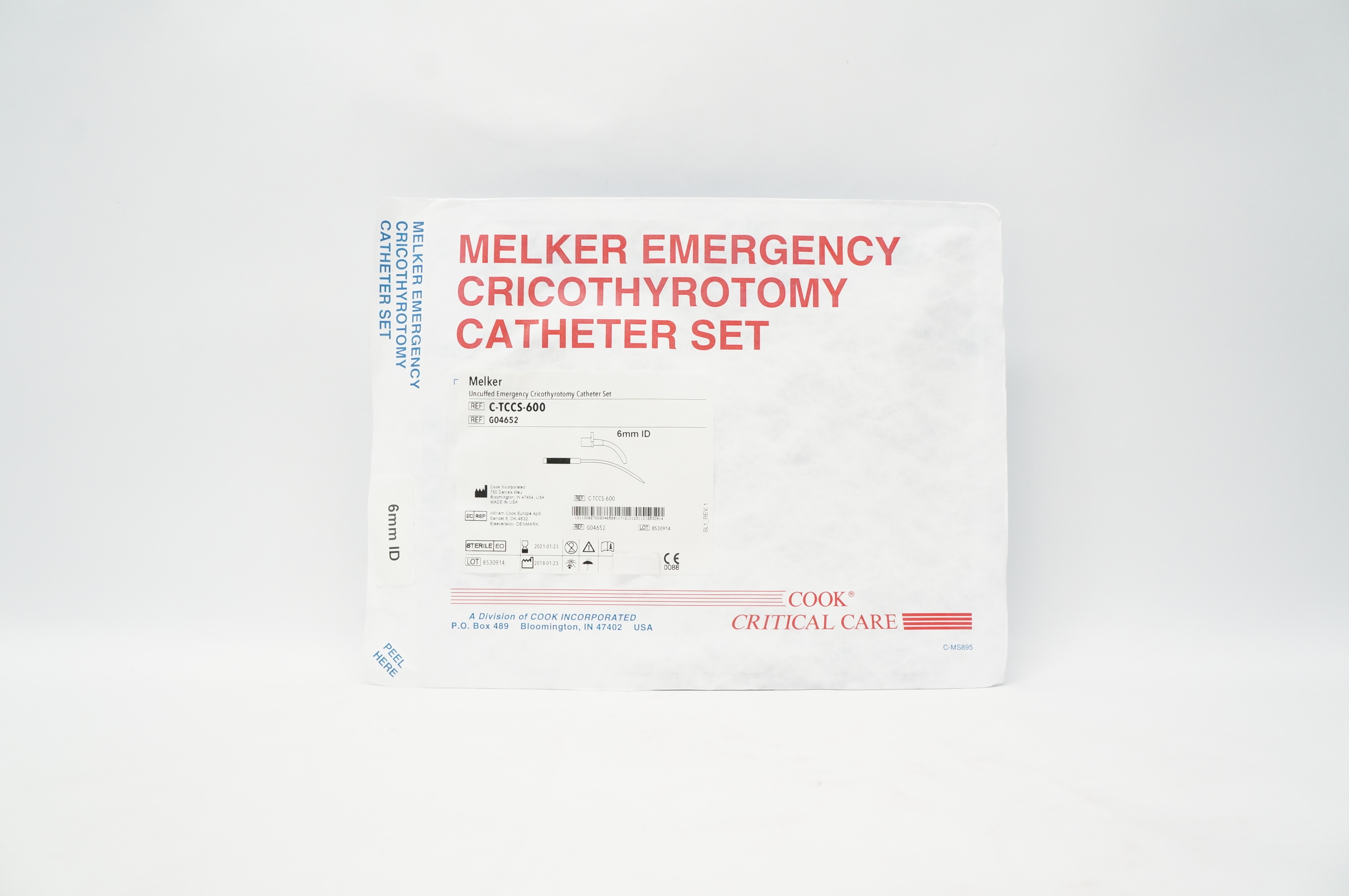 Mini Cath Set Cook Medical G04652 Melker Uncuffed Emergency Cricothyrotomy Cath. Set ...