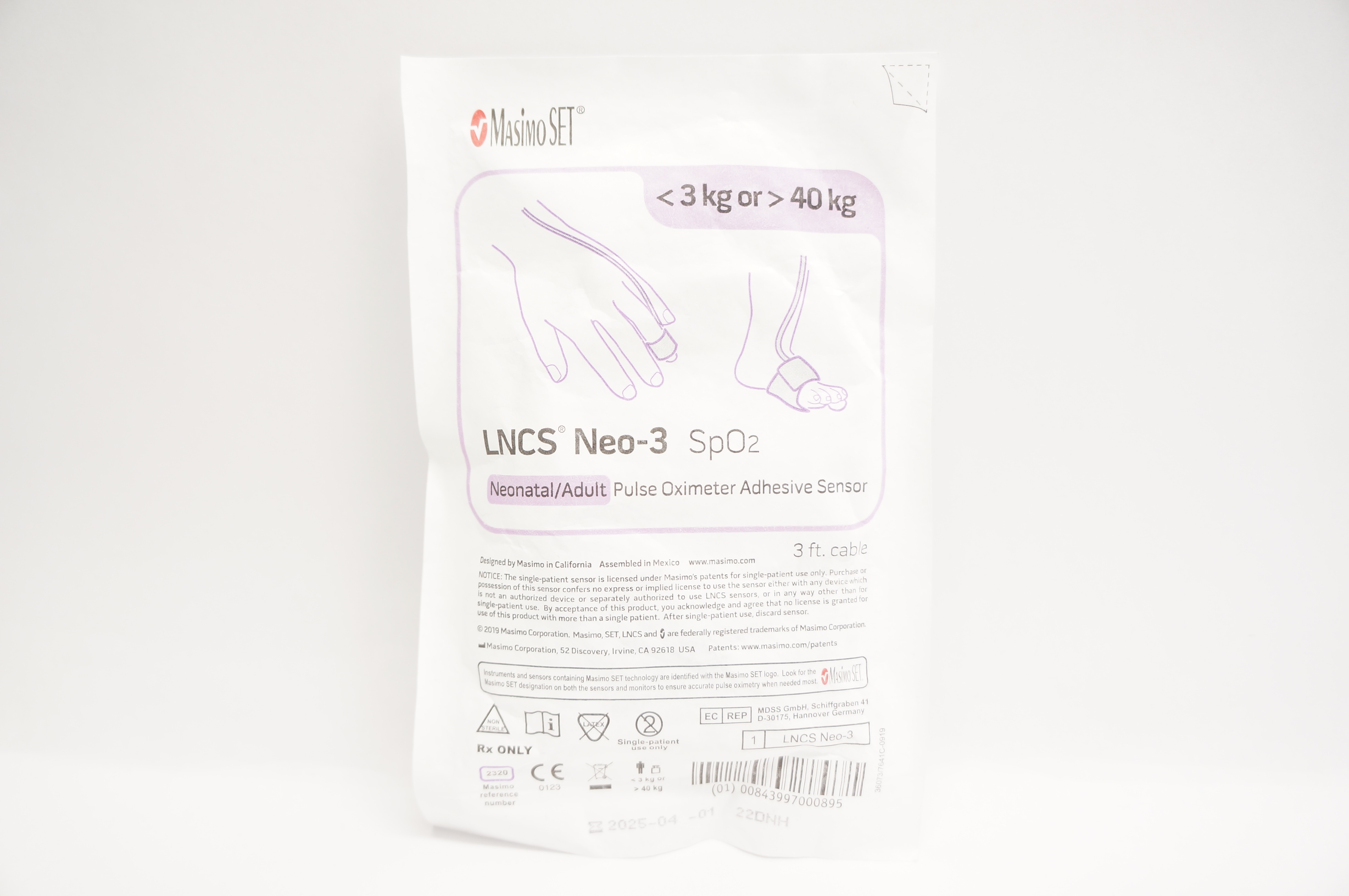 MasimoSet 2320 LNCS Neo-3 SpO₂ Pulse Oximeter Adhesive Sensor <3kg or > 40kg