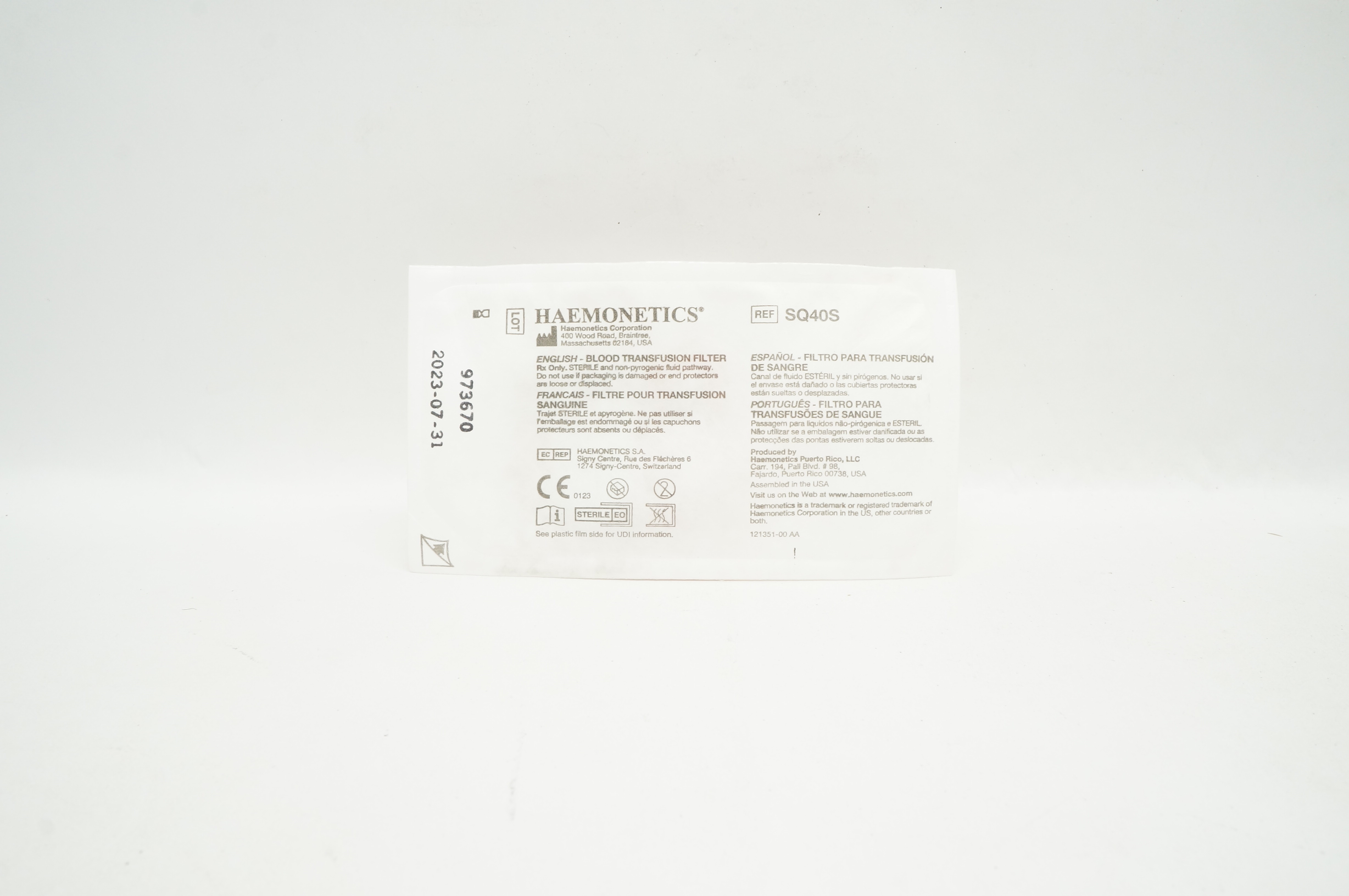 Haemonetics SQ40S Blood Transfusion Filter (x)