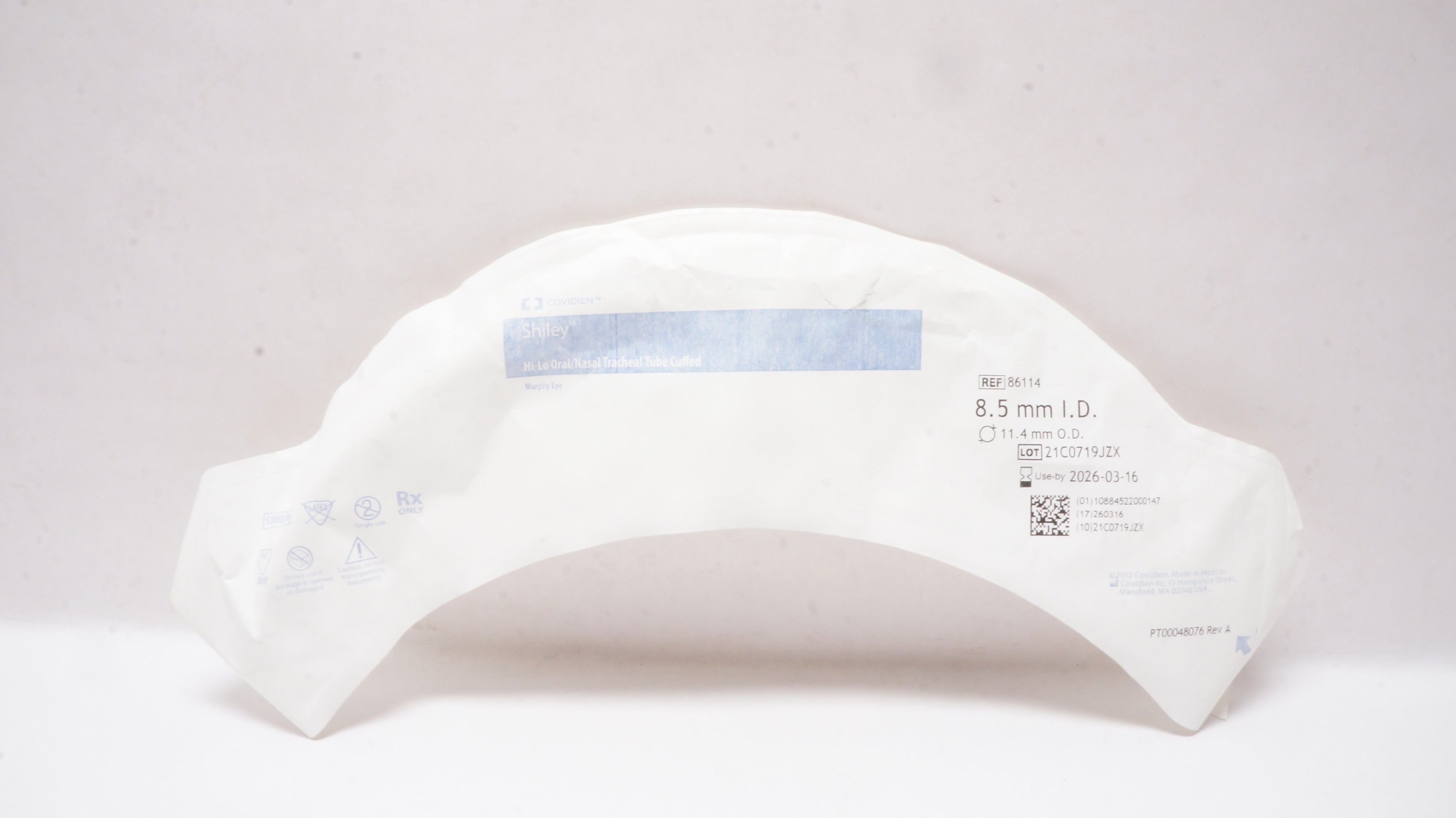 Covidien 86114 Shiley Hi-Lo Oral/Nasal Tracheal Tube Cuffed 8.5mm ID x 11.4mm OD