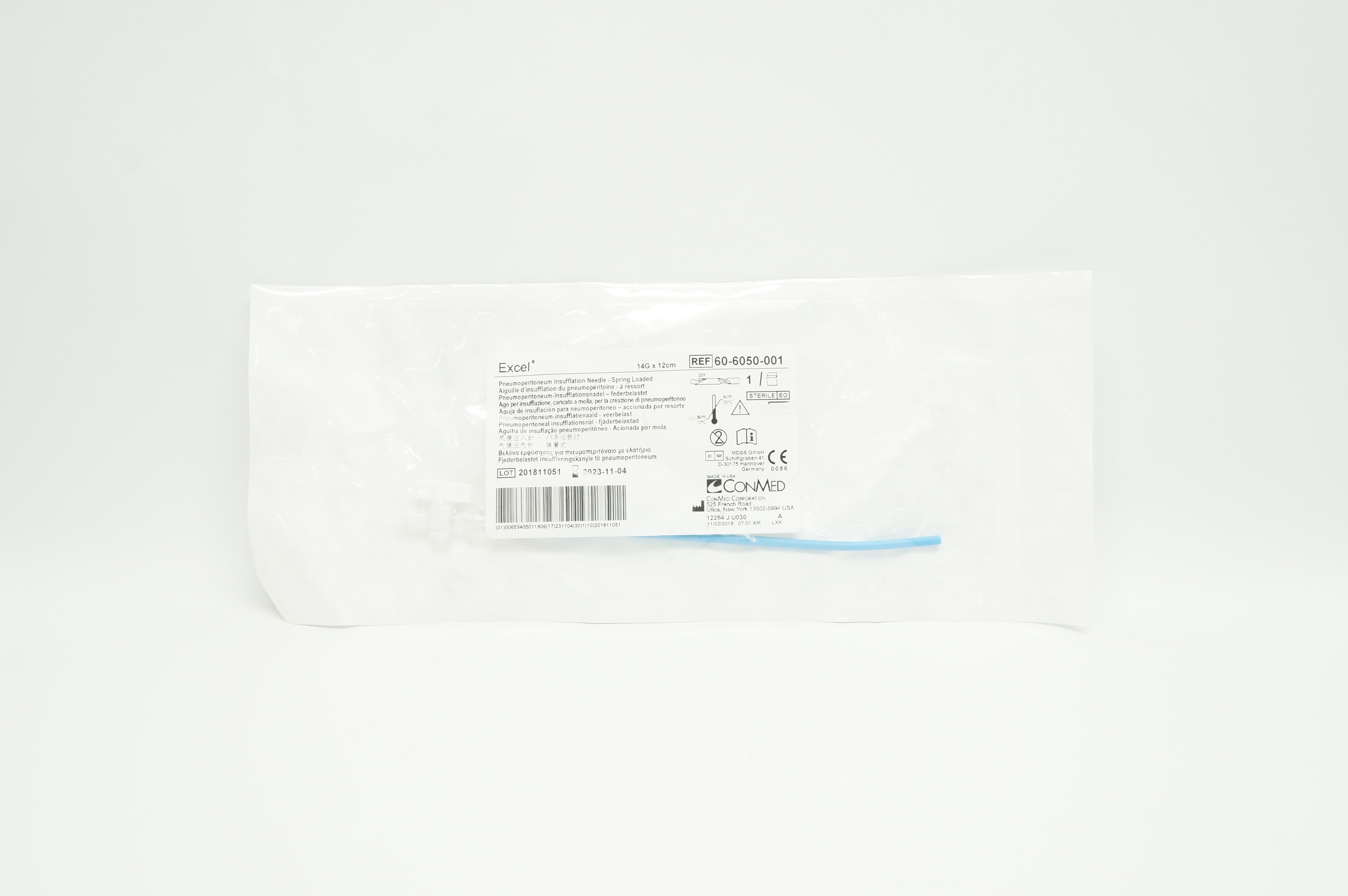 ConMed 606050001 Excel Pneumoperitoneum Insufflation Ndle. 14G x 12cm