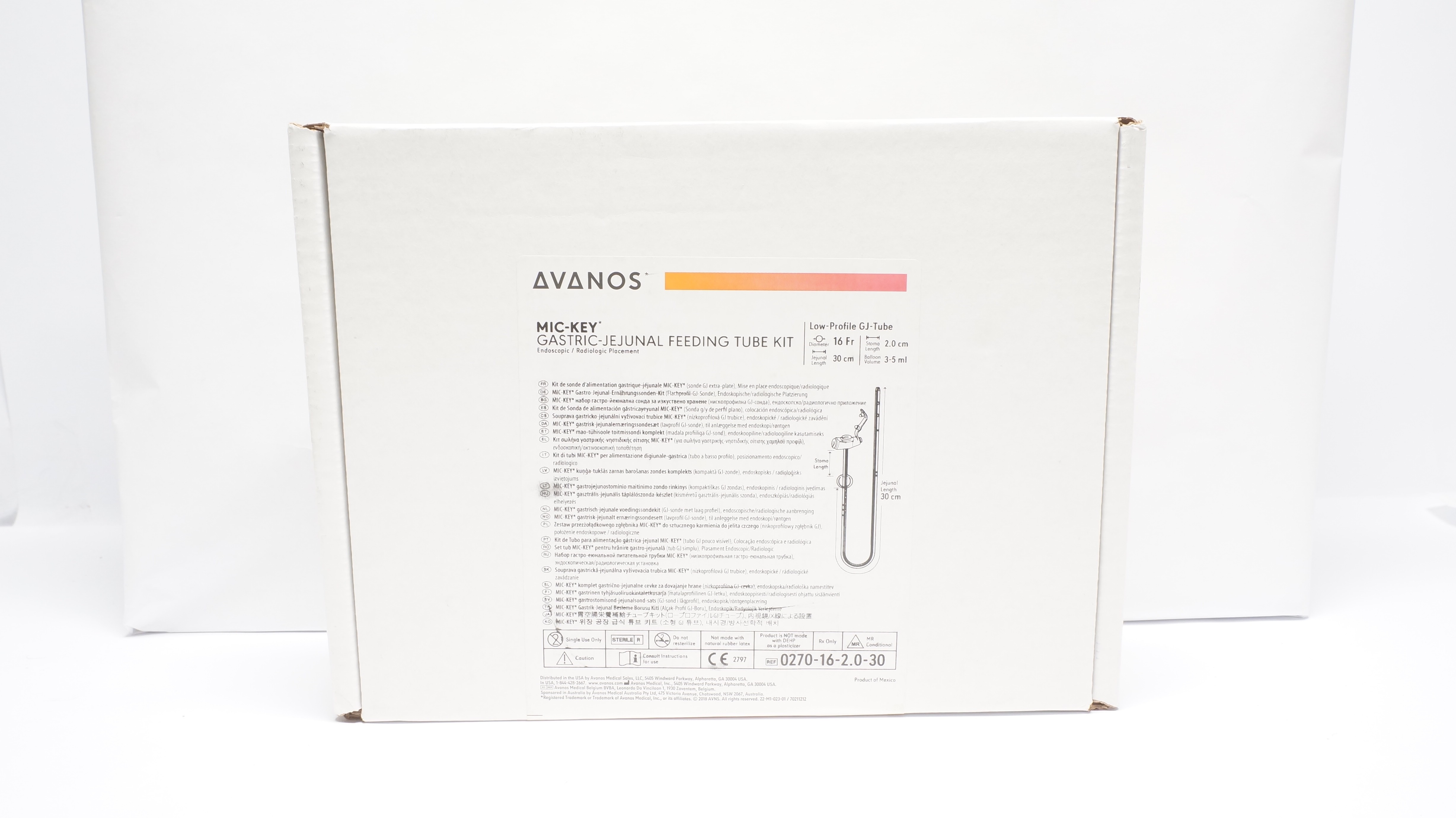 Avanos 0270-16-2.0-30 Mic-Key Gastric-Jejunal Feeding Tube Kit 16Fr x 30cm (x)