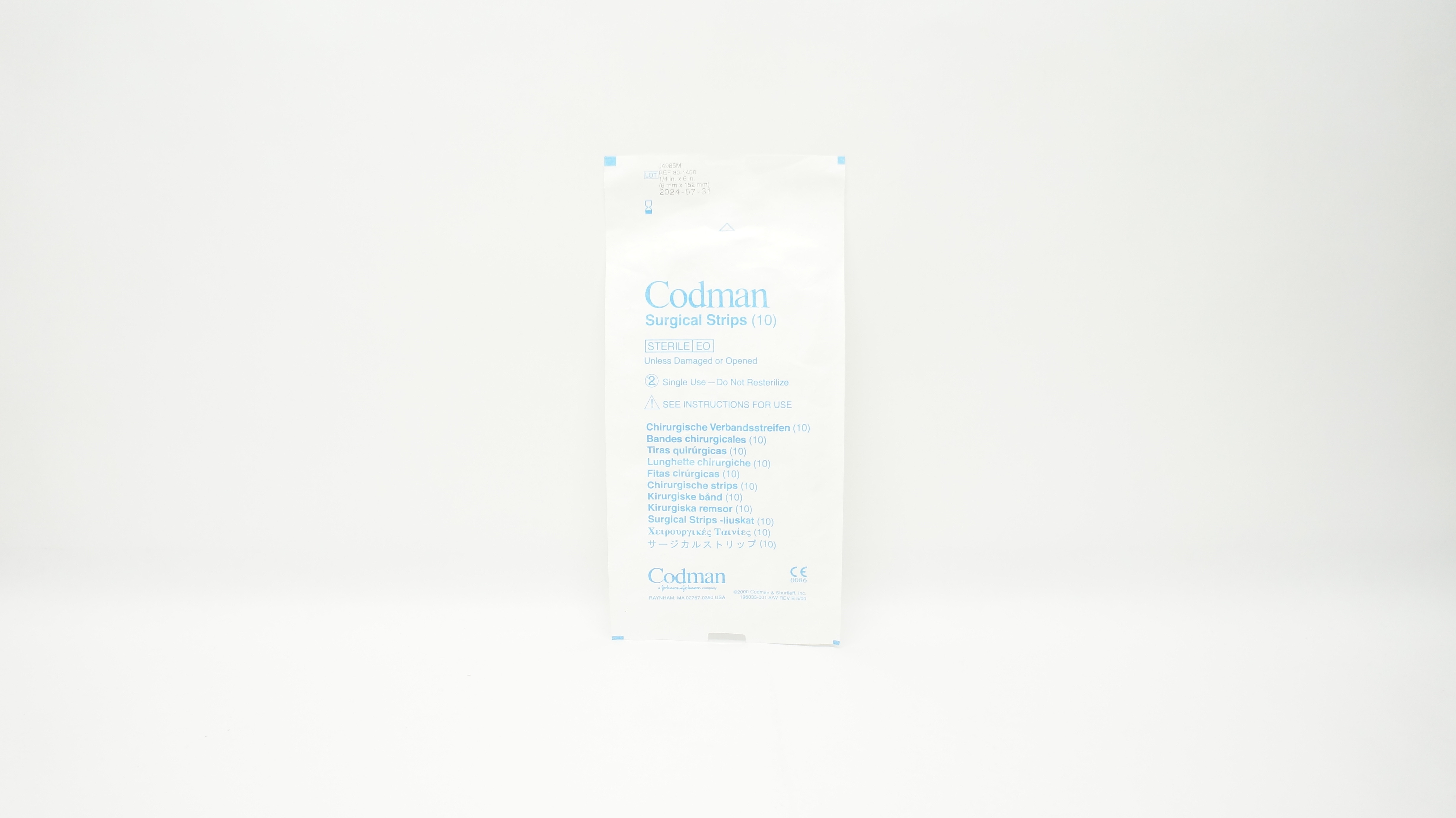 Codman 80-1450 Surgical Strips 1/4inch x 6inch - Pack  of 10