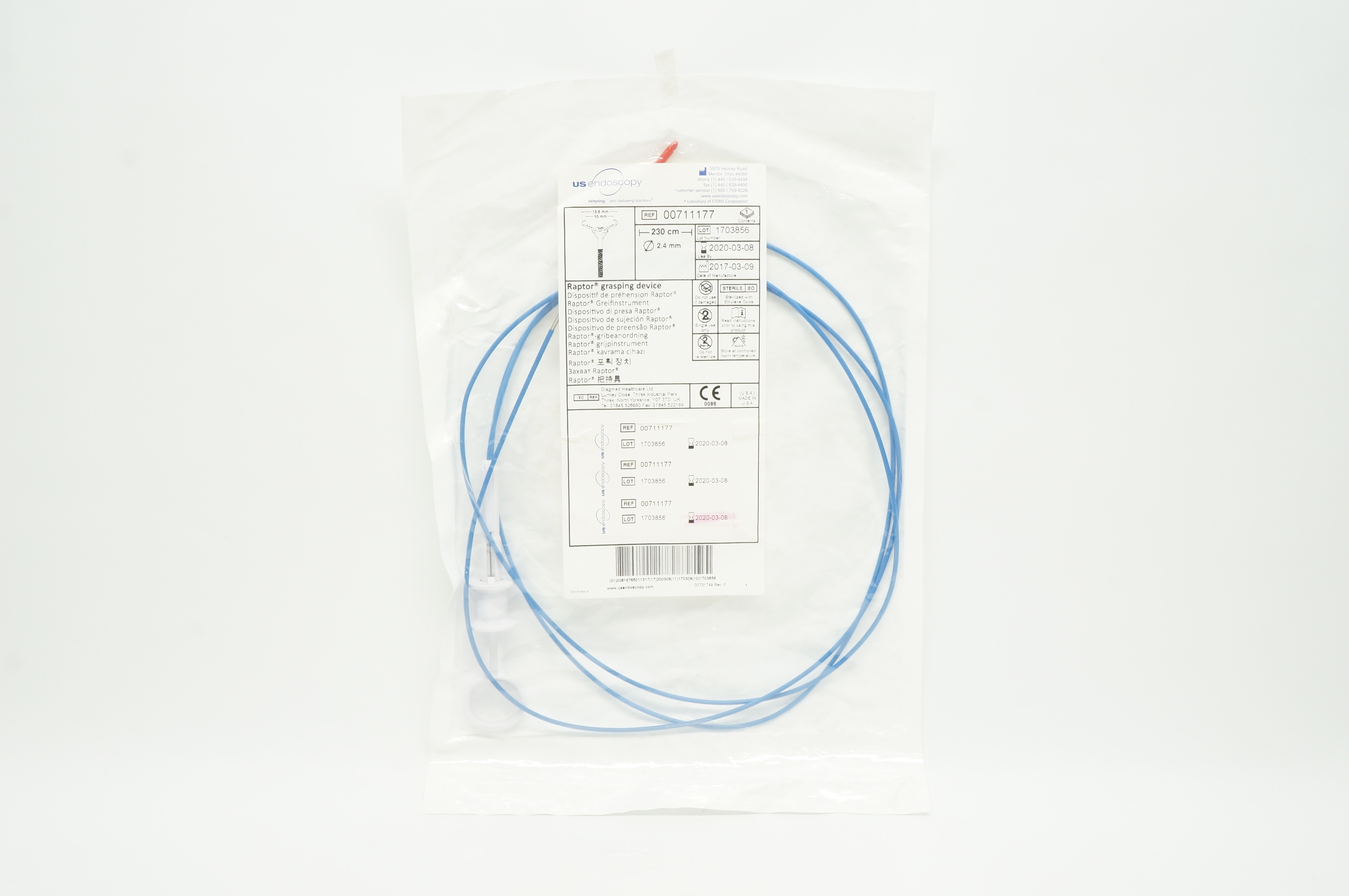 US Endoscopy 00711177 Steris Raptor Grasping Device 2.4mm x 230cm (x)